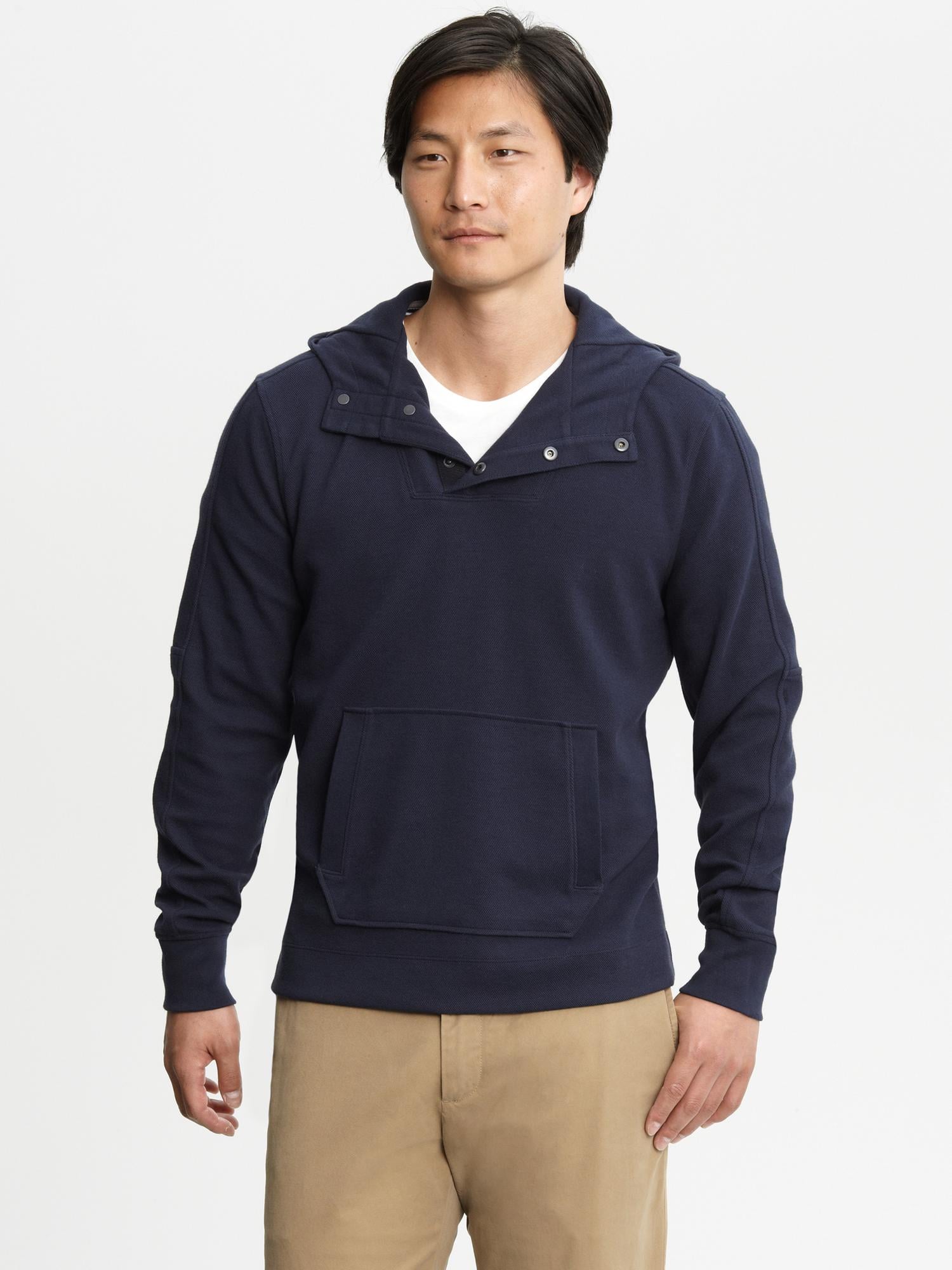 Snap placket hooded piqué pullover