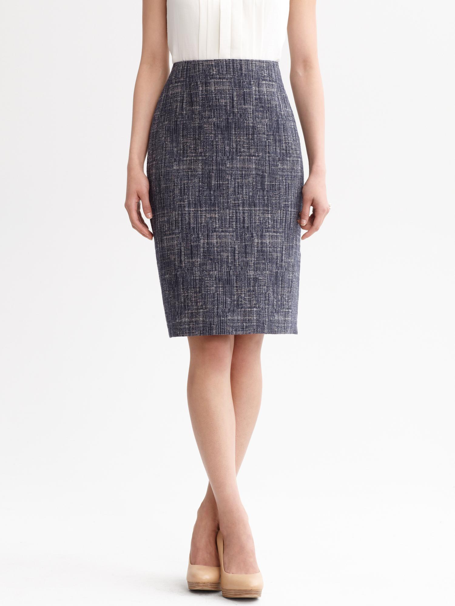 Textured indigo pencil skirt