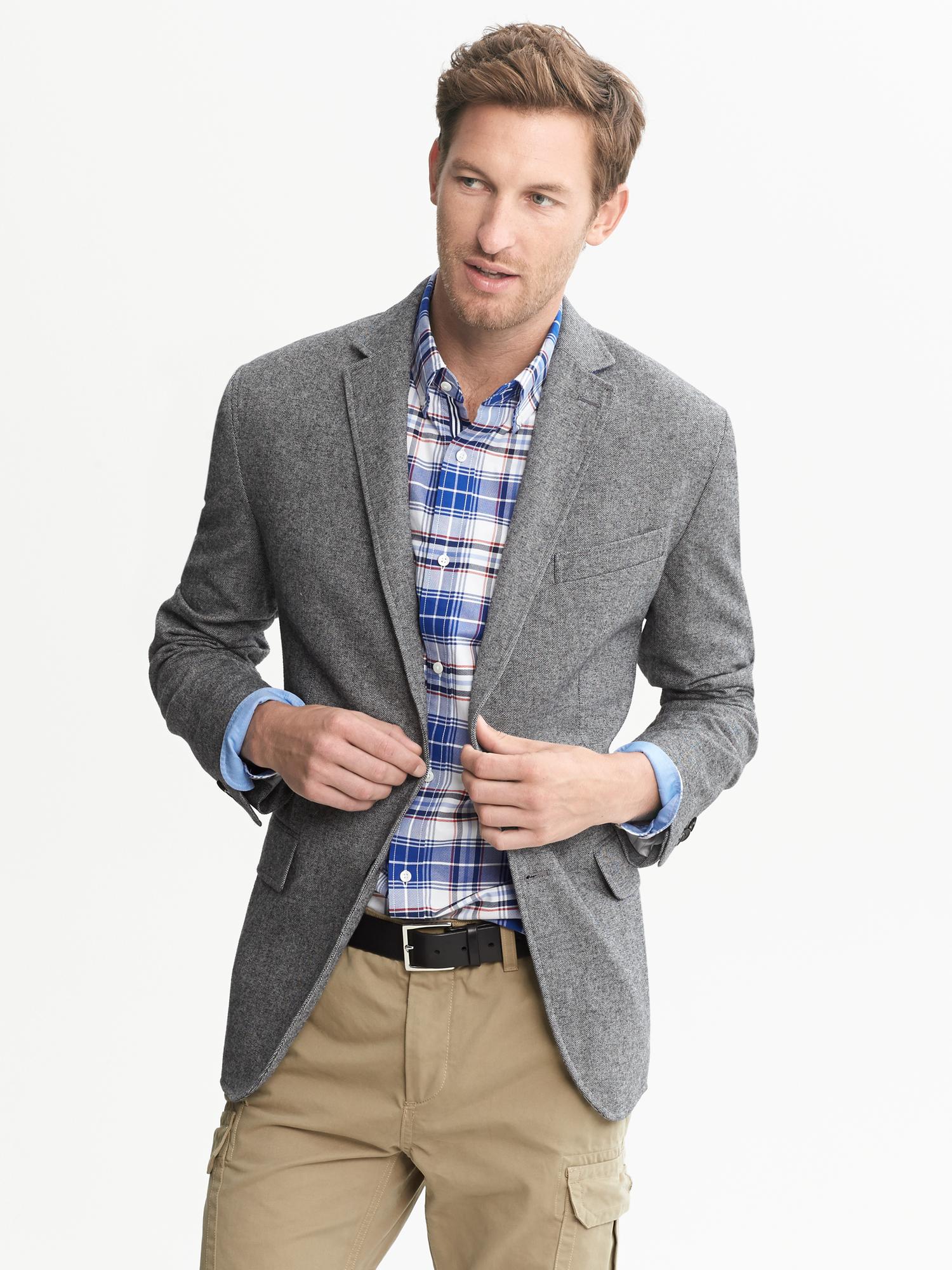 Tailored-Fit  Grey Cotton Two-Button Blazer