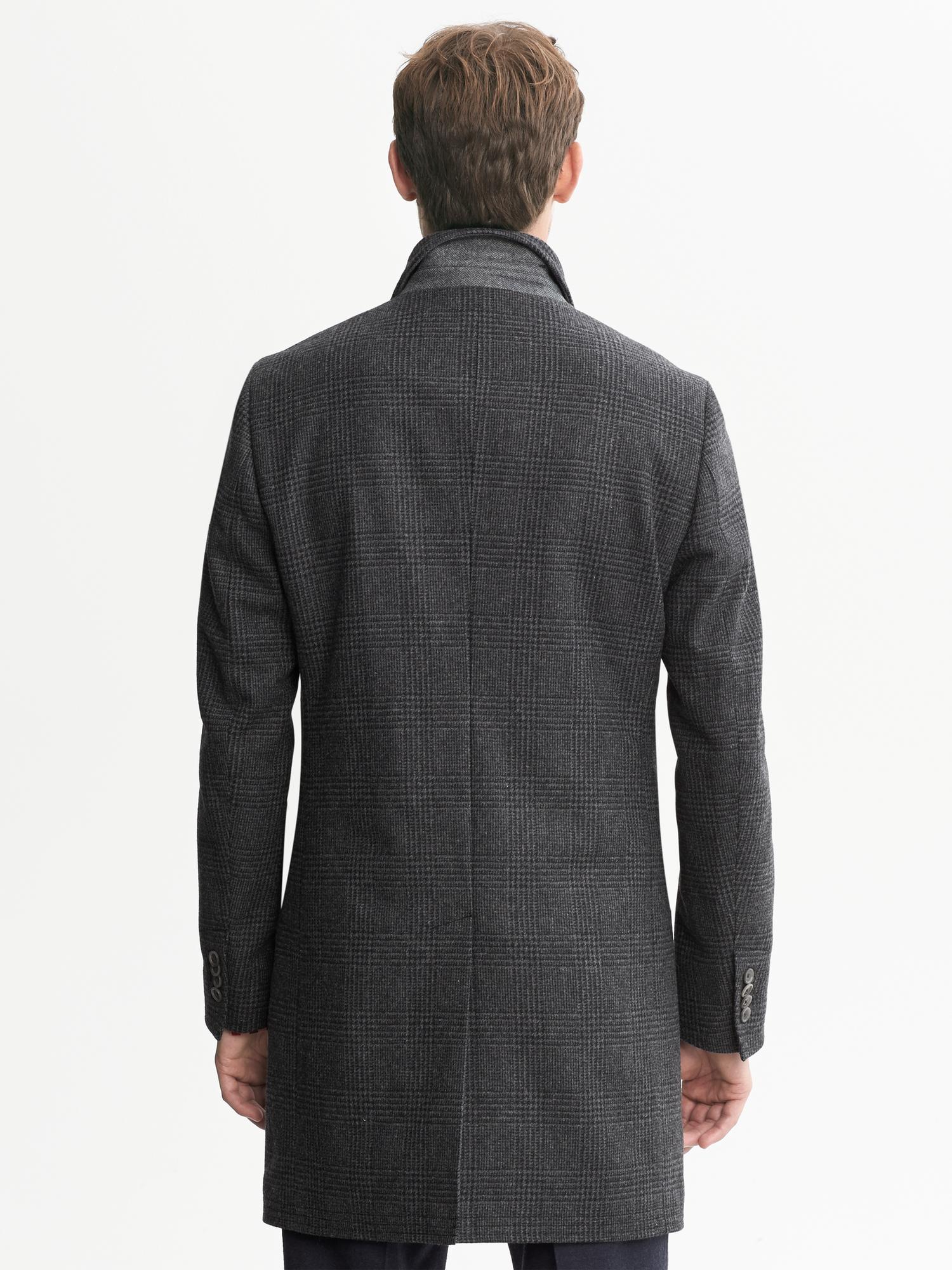 Charcoal Plaid Double-Breasted Topcoat