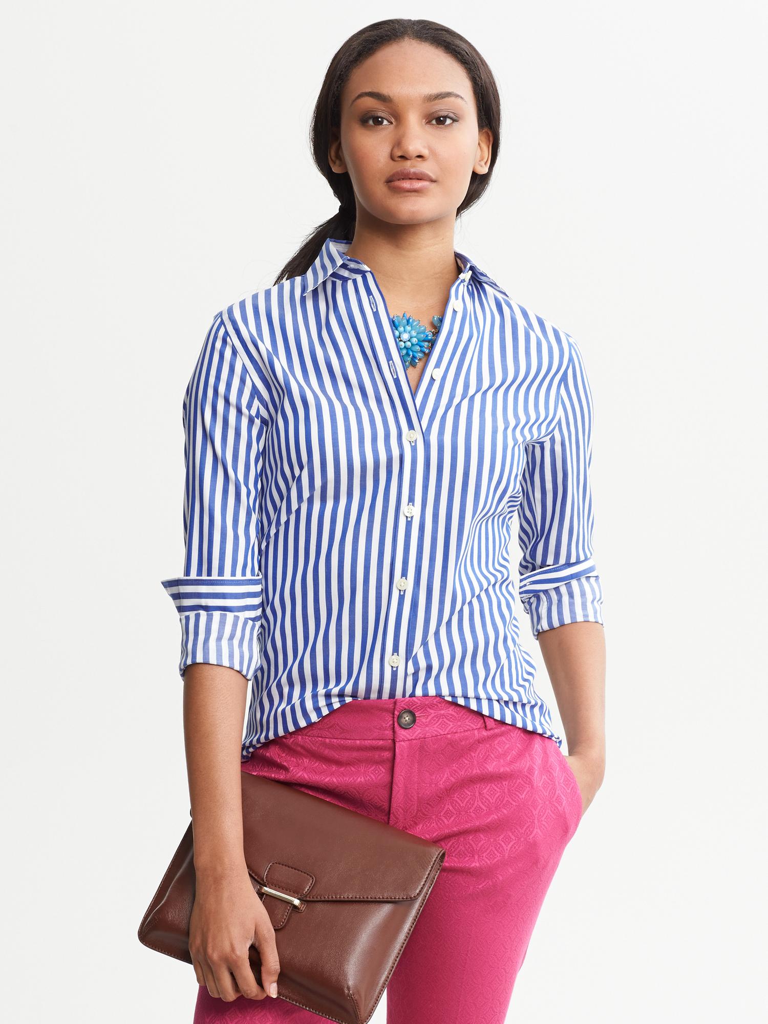Fitted Non-Iron Blue Striped Shirt