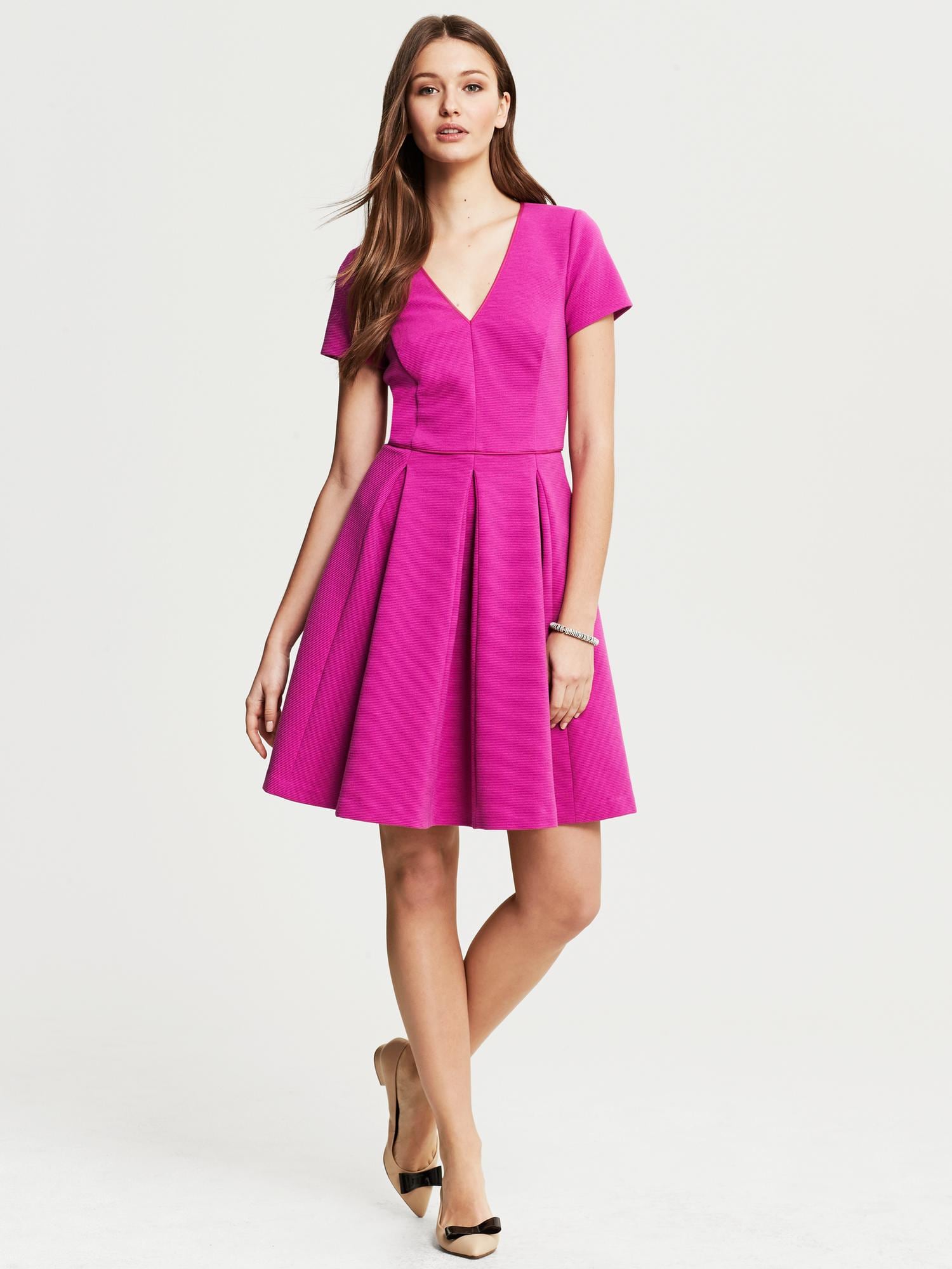 Fuchsia Knit Fit-and-Flare Dress