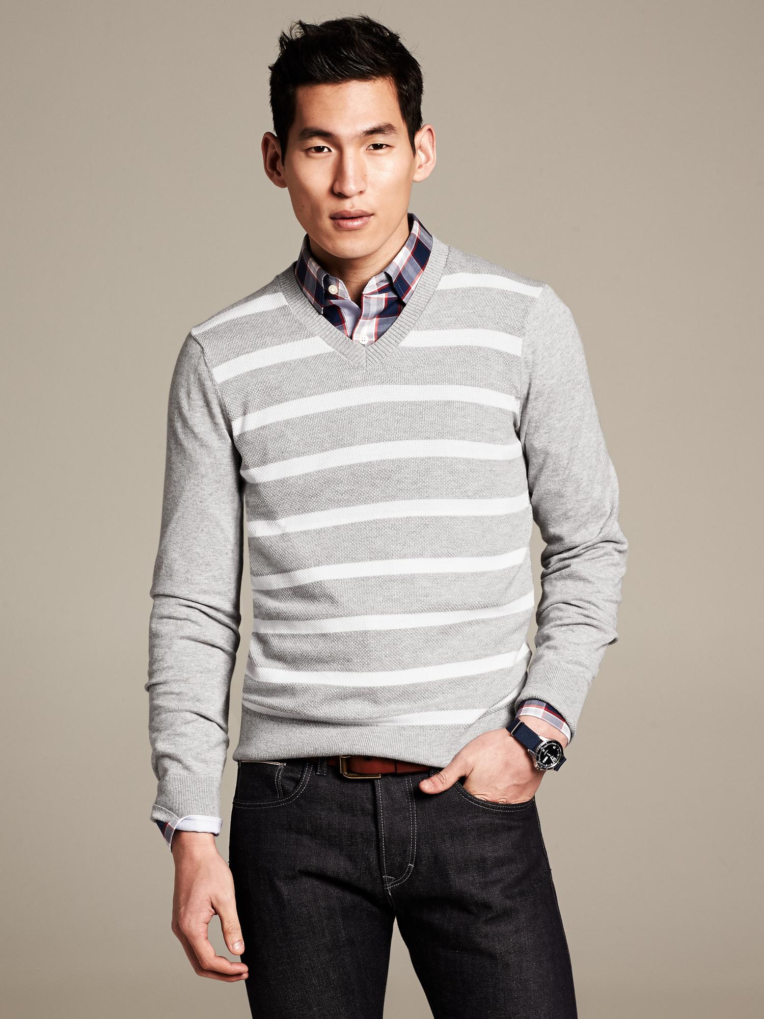 Striped V-Neck Pullover