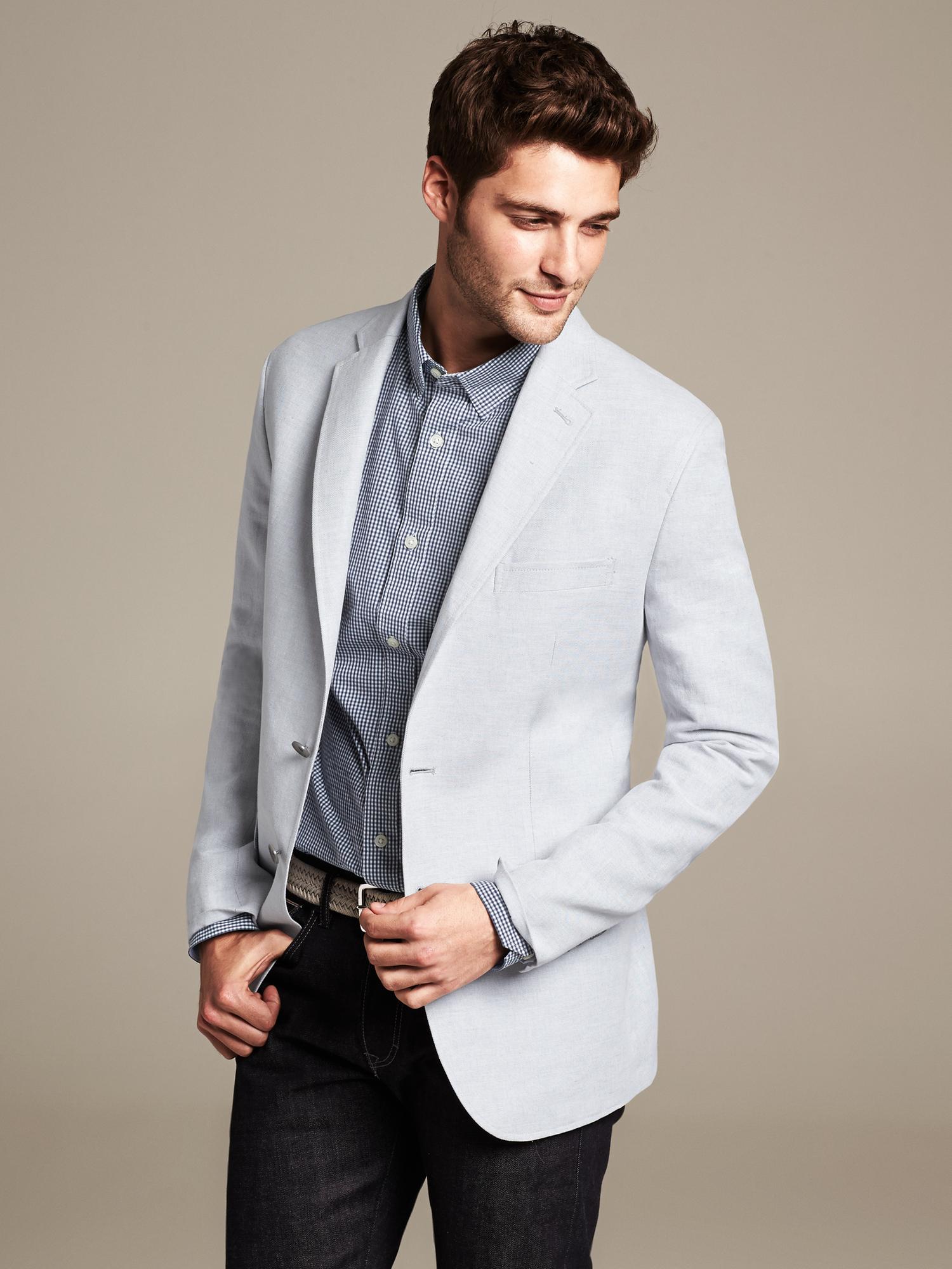 Tailored-Fit Light Grey Linen/Cotton Blazer