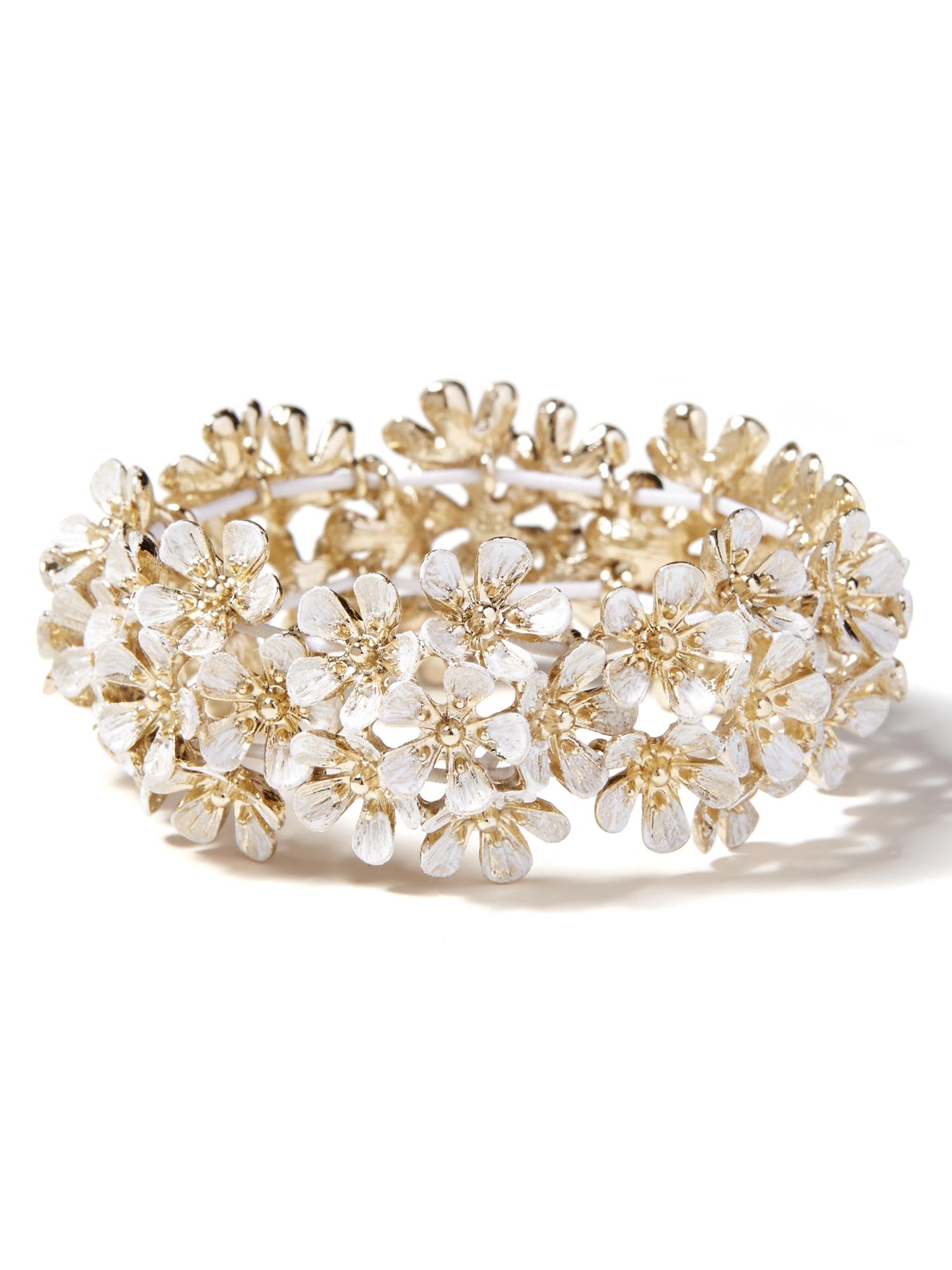 White Floral Stretch Bracelet