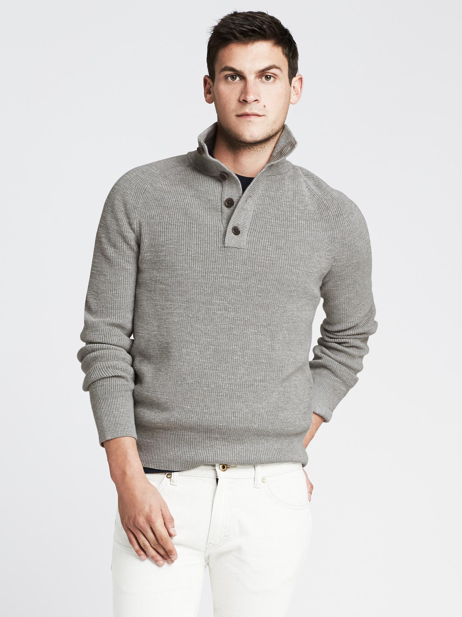 Ribbed Button Mock Pullover