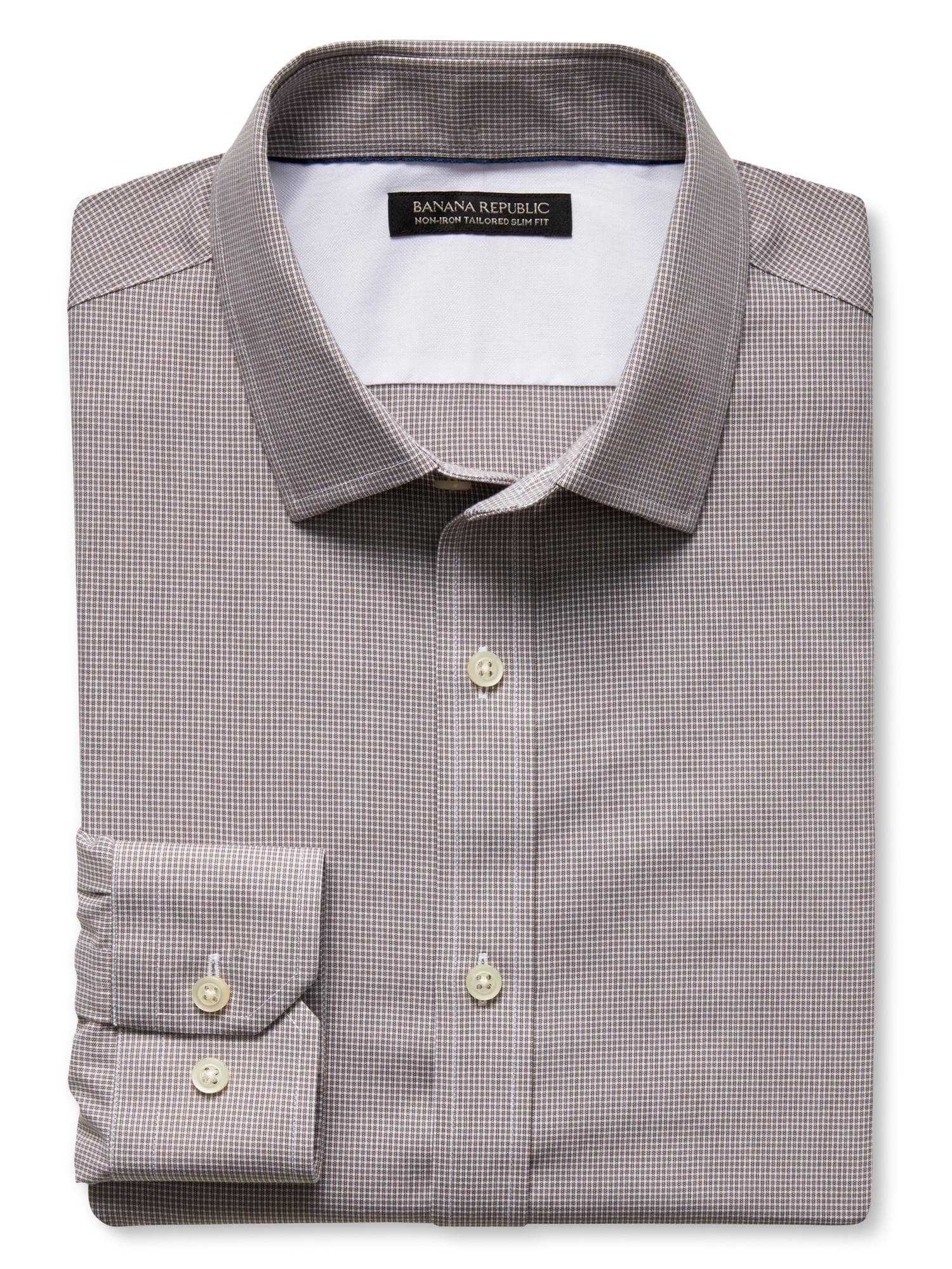 Tailored Slim-Fit Non-Iron Gray Check Shirt