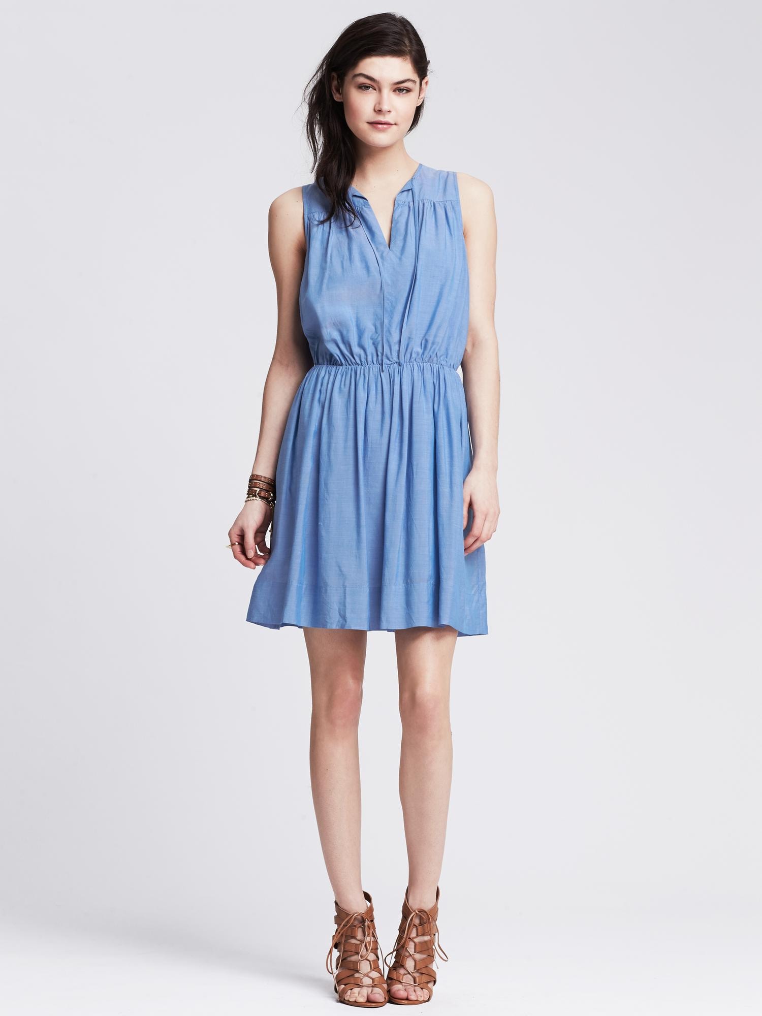 Chambray Fit-and-Flare Dress
