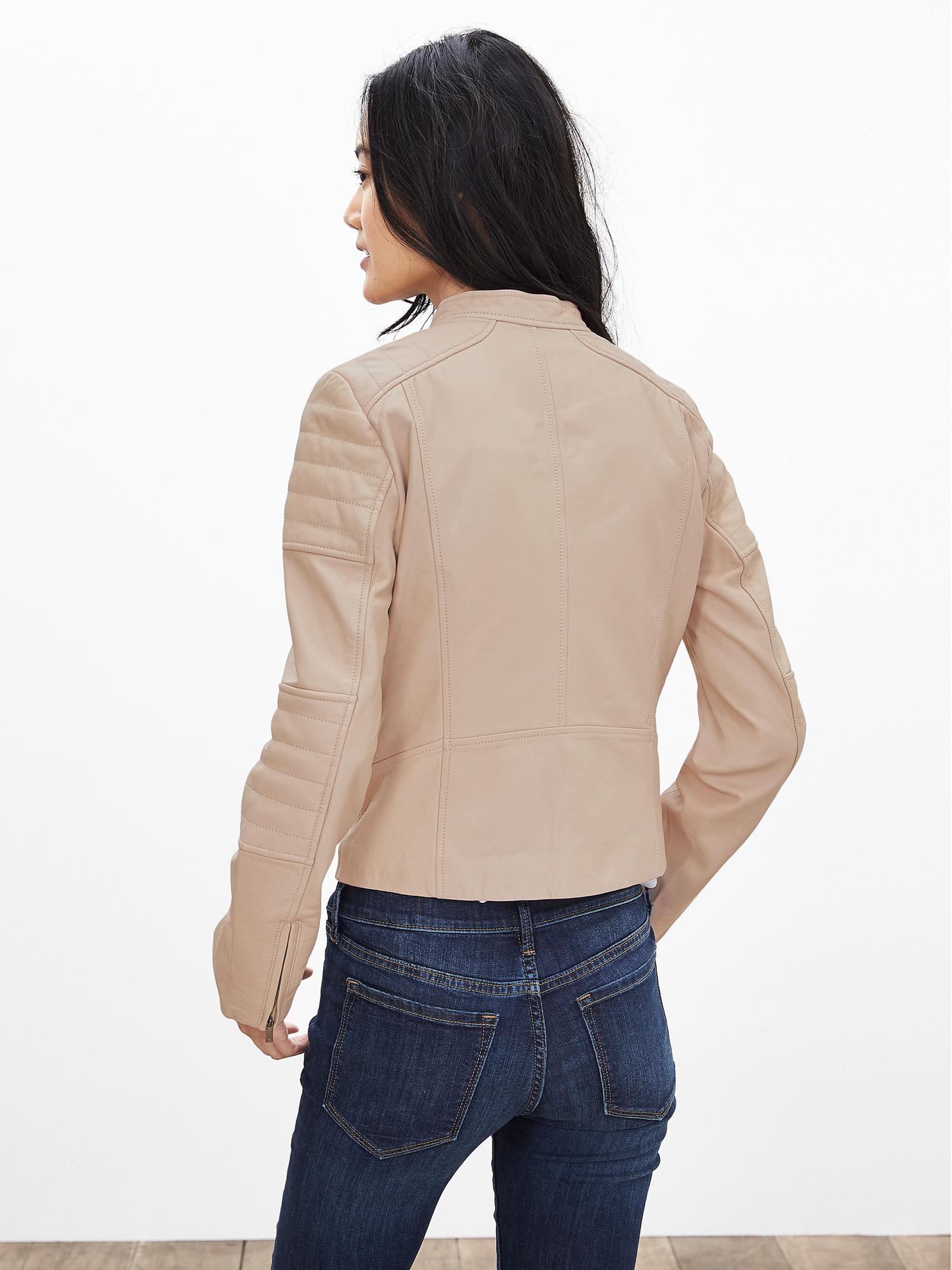 Quilted Blush Leather Moto Jacket