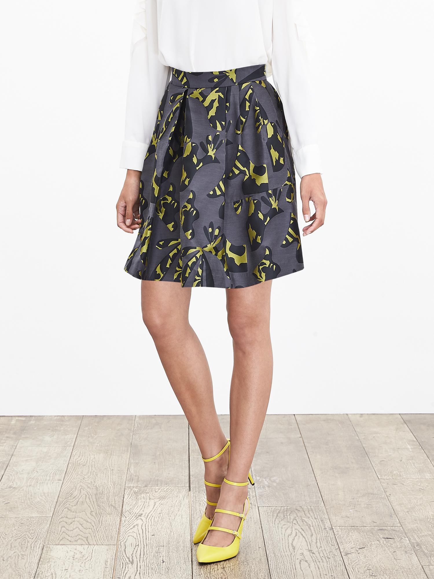 Pieced Jacquard Fit-and-Flare Skirt