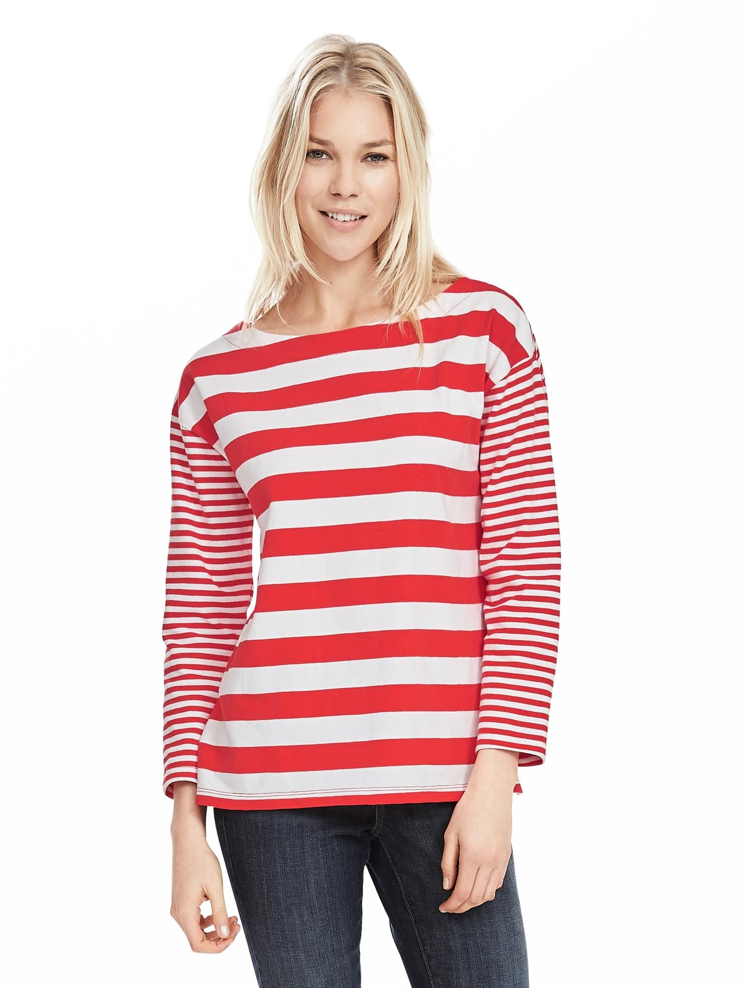 Mixed-Stripe Boatneck Top