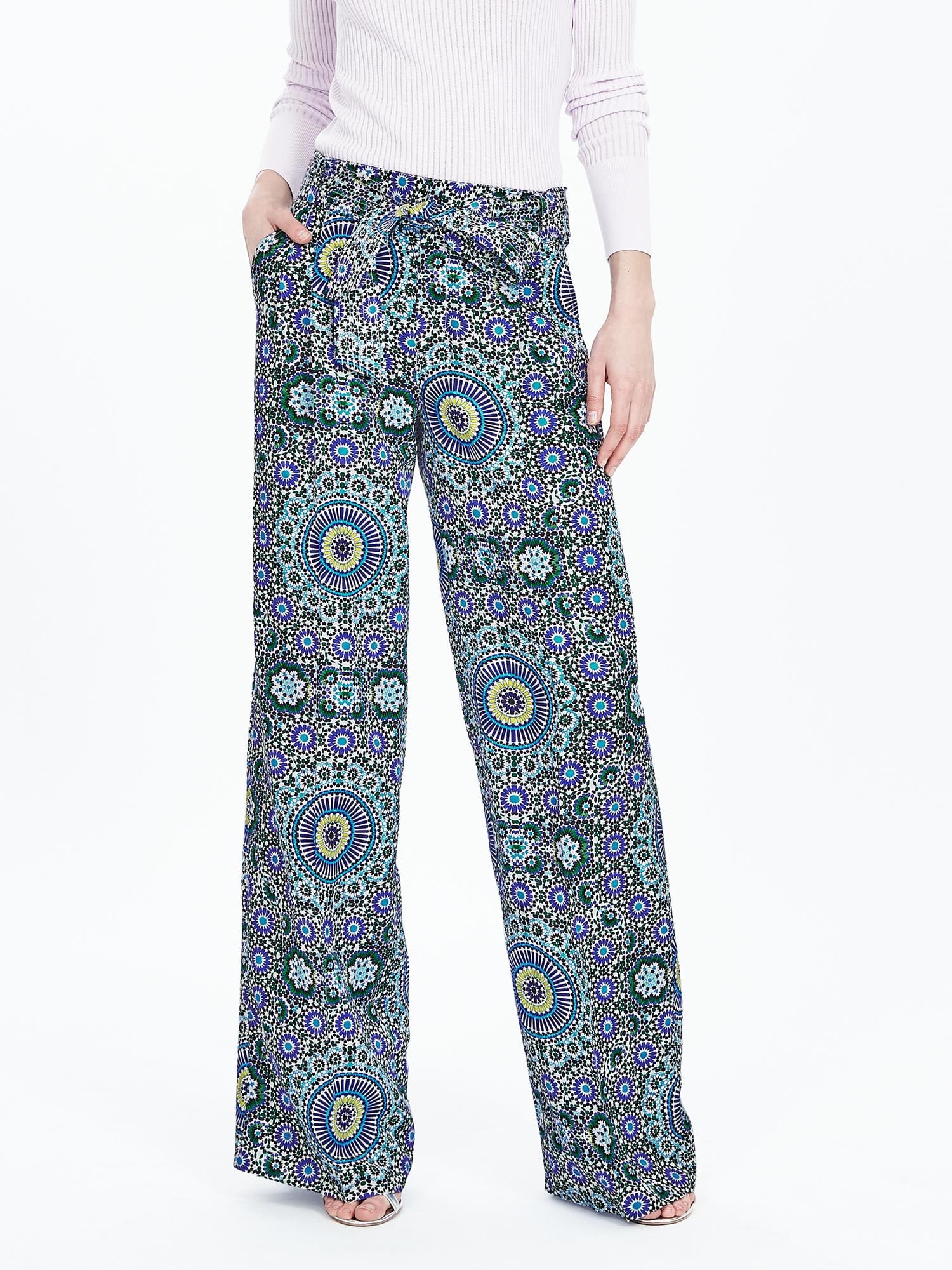 Print Belted Wide-Leg Pant