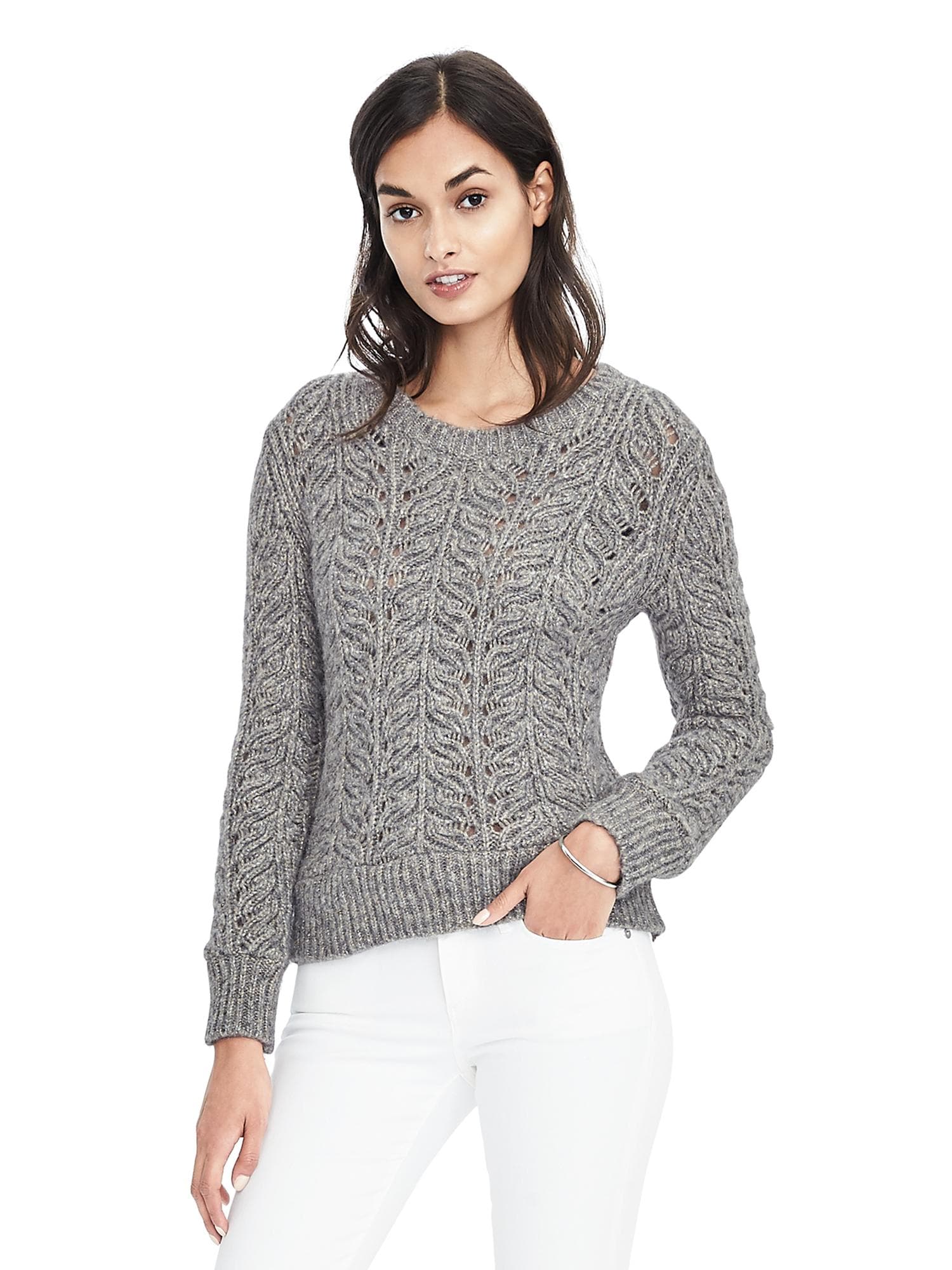 Metallic Leaf Cable Knit Pullover