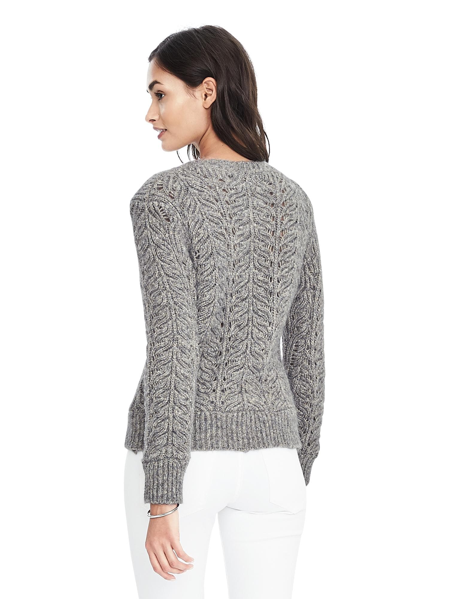 Metallic Leaf Cable Knit Pullover