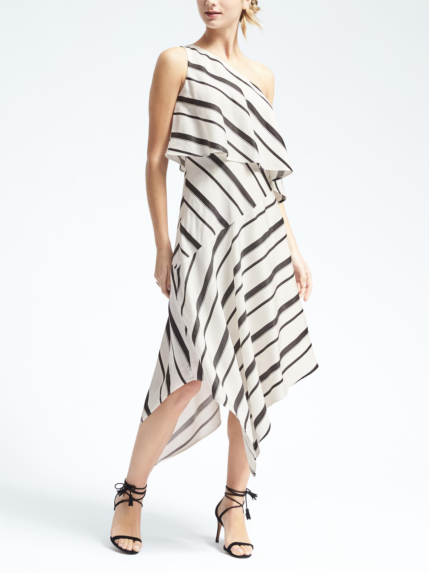 Stripe Layered One-Shoulder Dress