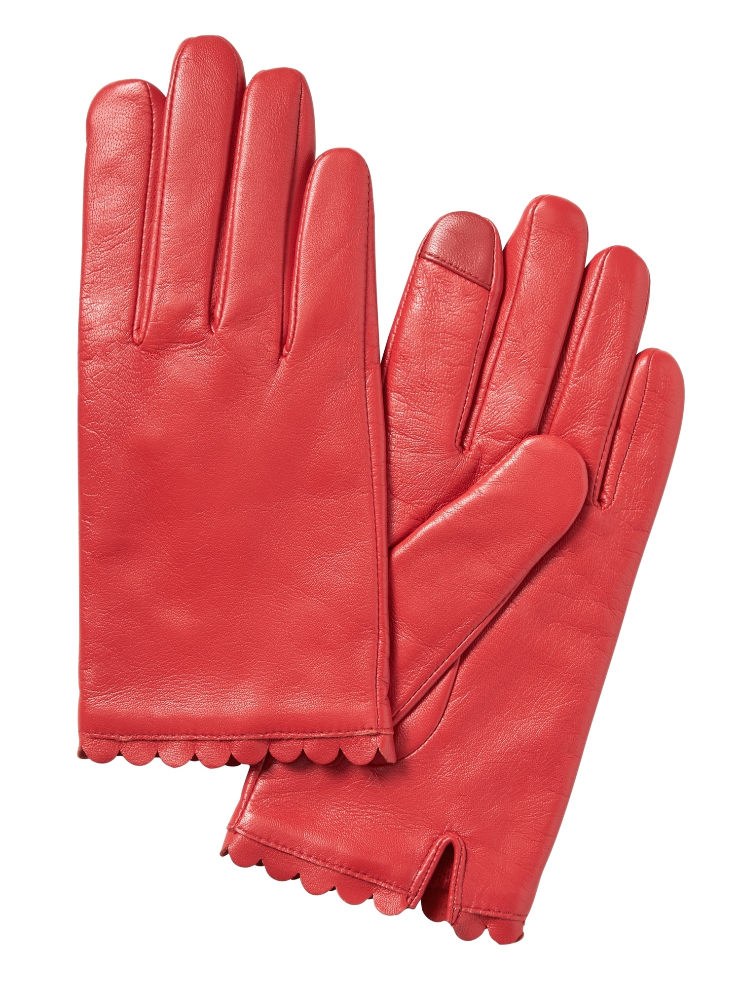 Scallop-Edge Leather Gloves