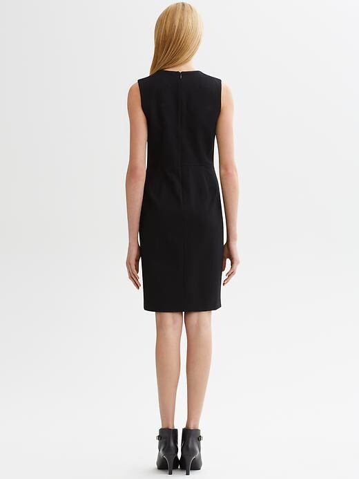 Black ponte knit piped v neck sheath