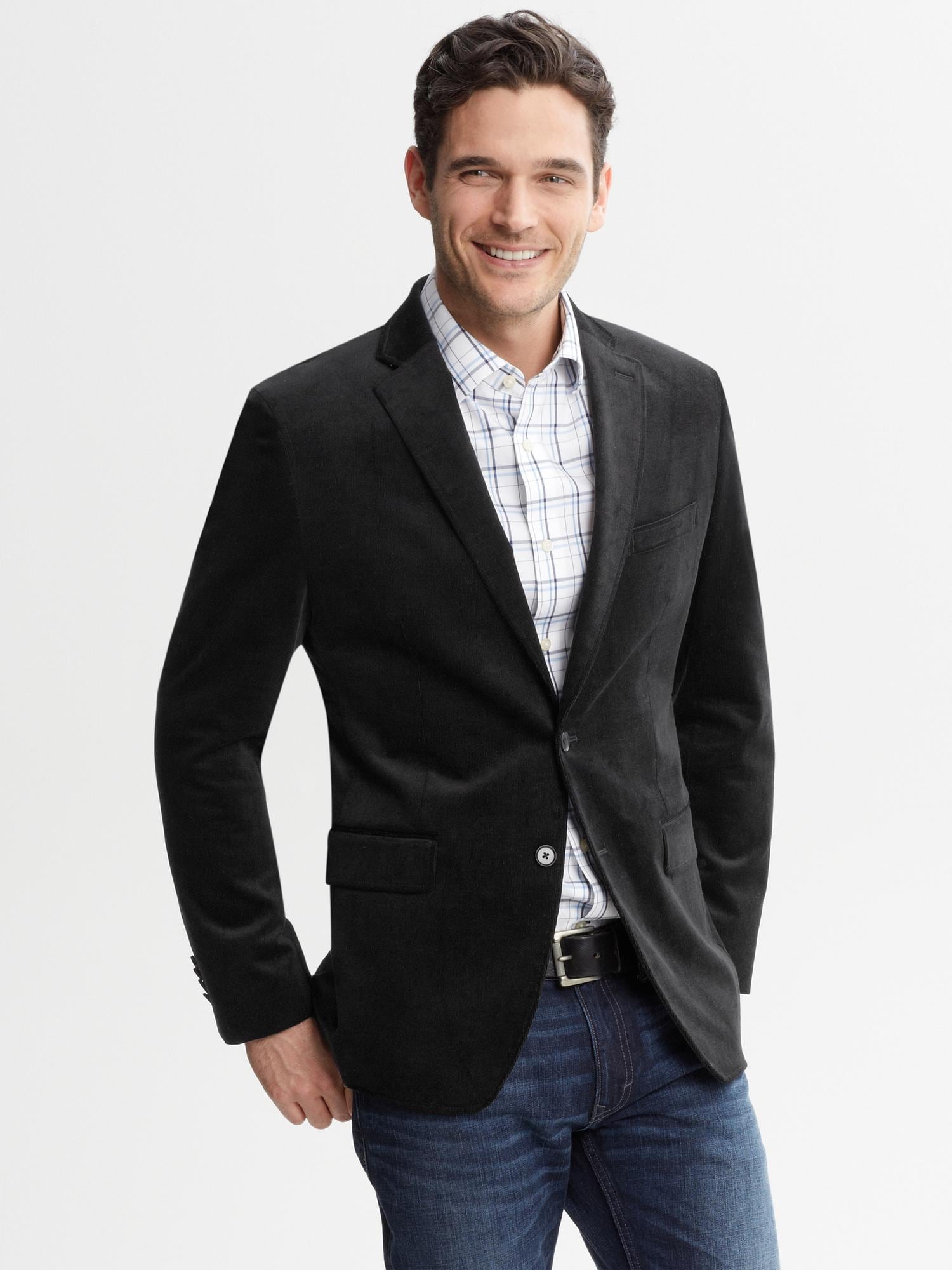 Tailored black cord two-button blazer | Banana Republic