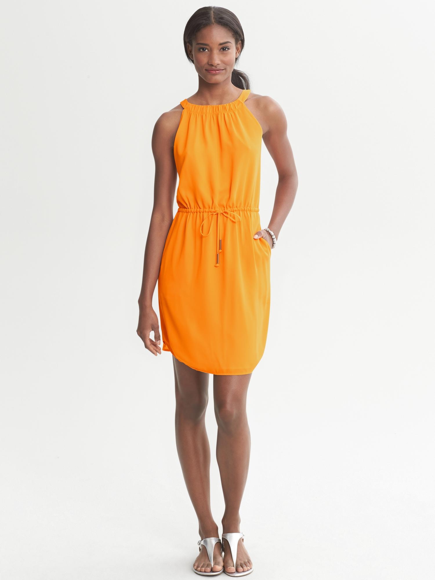 Drawstring Halter Dress Banana Republic