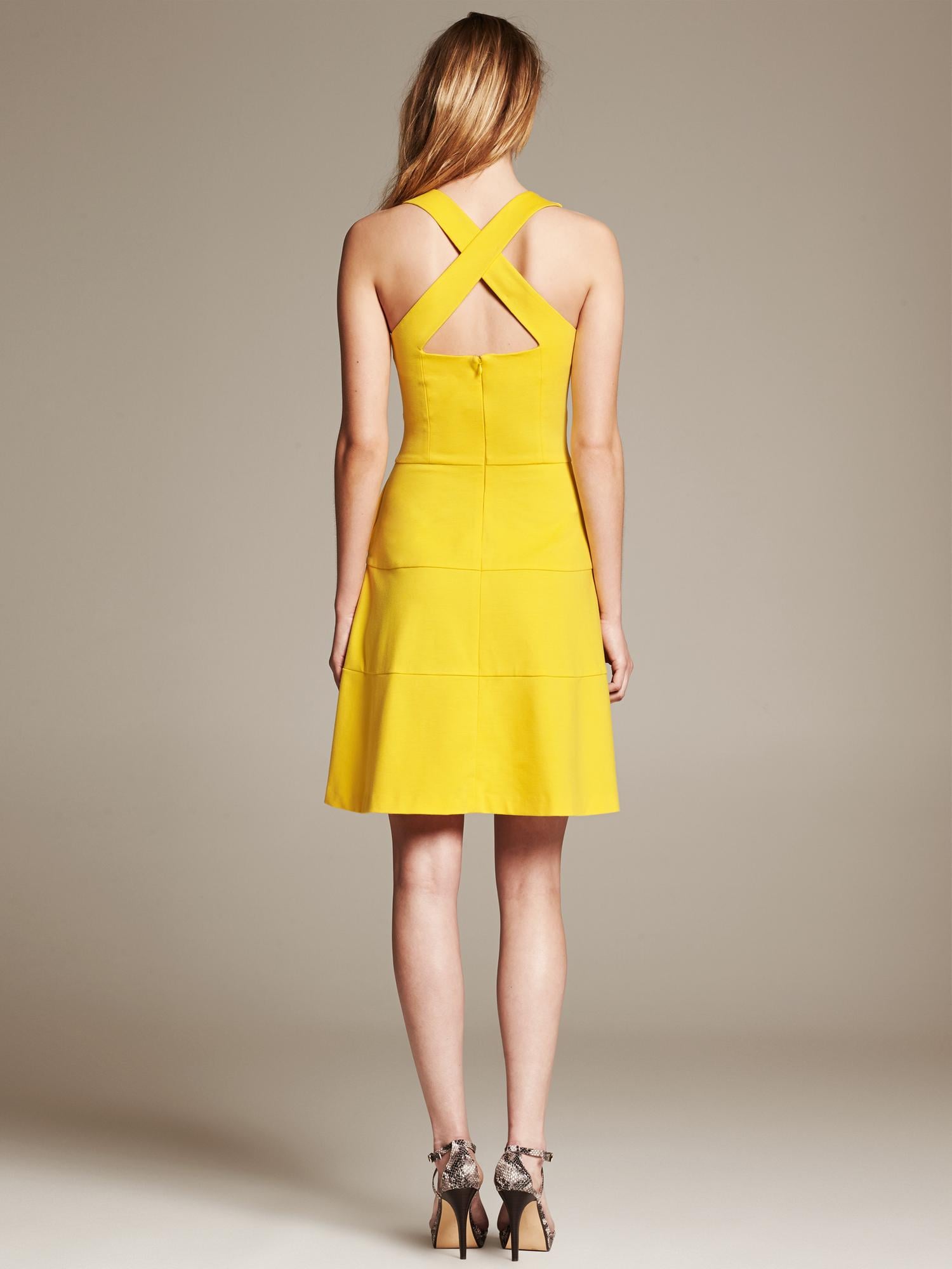 Ponte Cross-Back Fit-and-Flare Dress