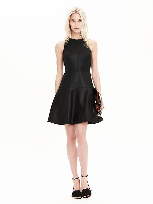 Faux Leather Fit and Flare Dress