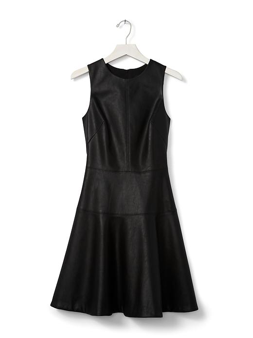 banana republic faux leather dress BANANA REPUBLIC Black Faux Leather Round Neck Short Sleeve Tunic Dress Sz:M main image 1