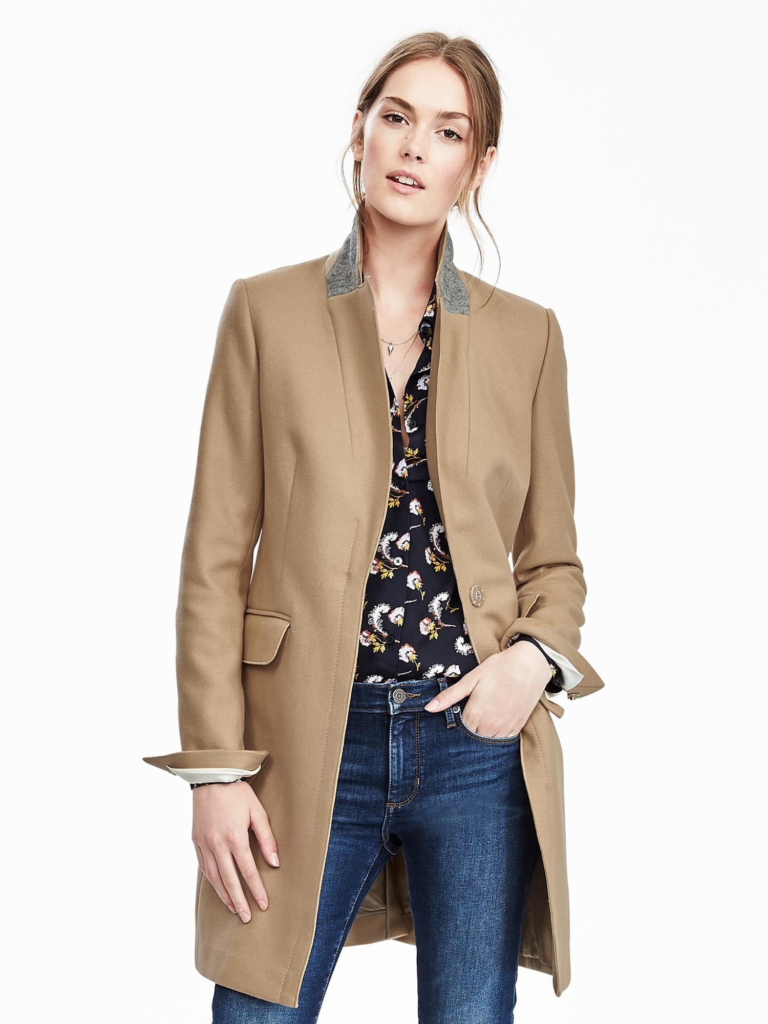 Melton Wool Buttoned Top Coat Banana Republic