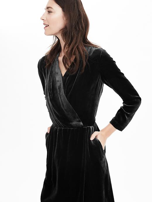 Long-Sleeve Velvet Wrap Dress