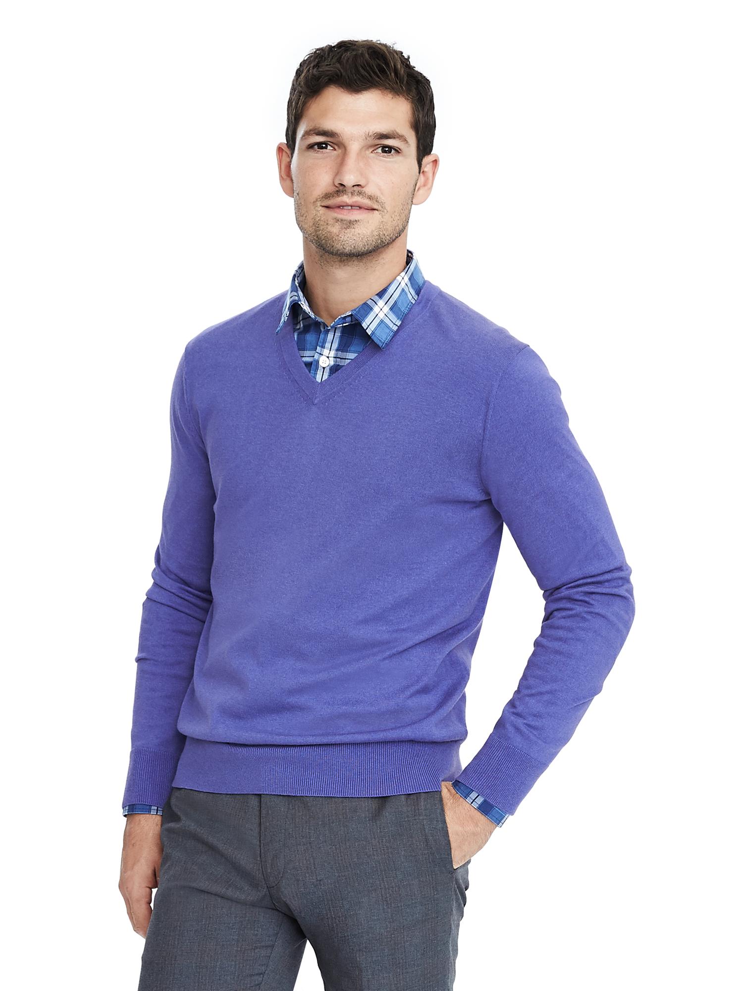 Banana Republic Luxury Blend V-Neck Purple Silk Cashmere Cotton Sweater  Men's L