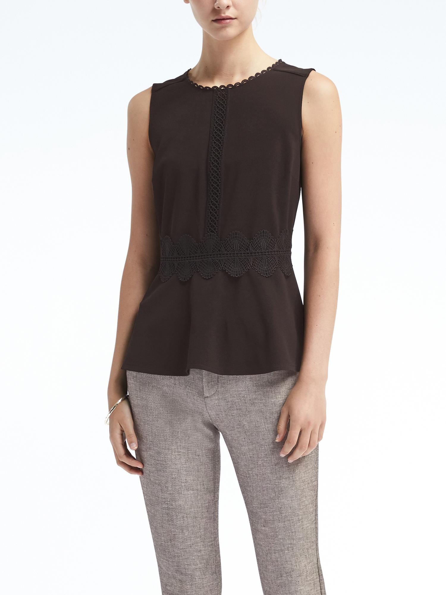 Lace Trim Peplum Top Banana Republic