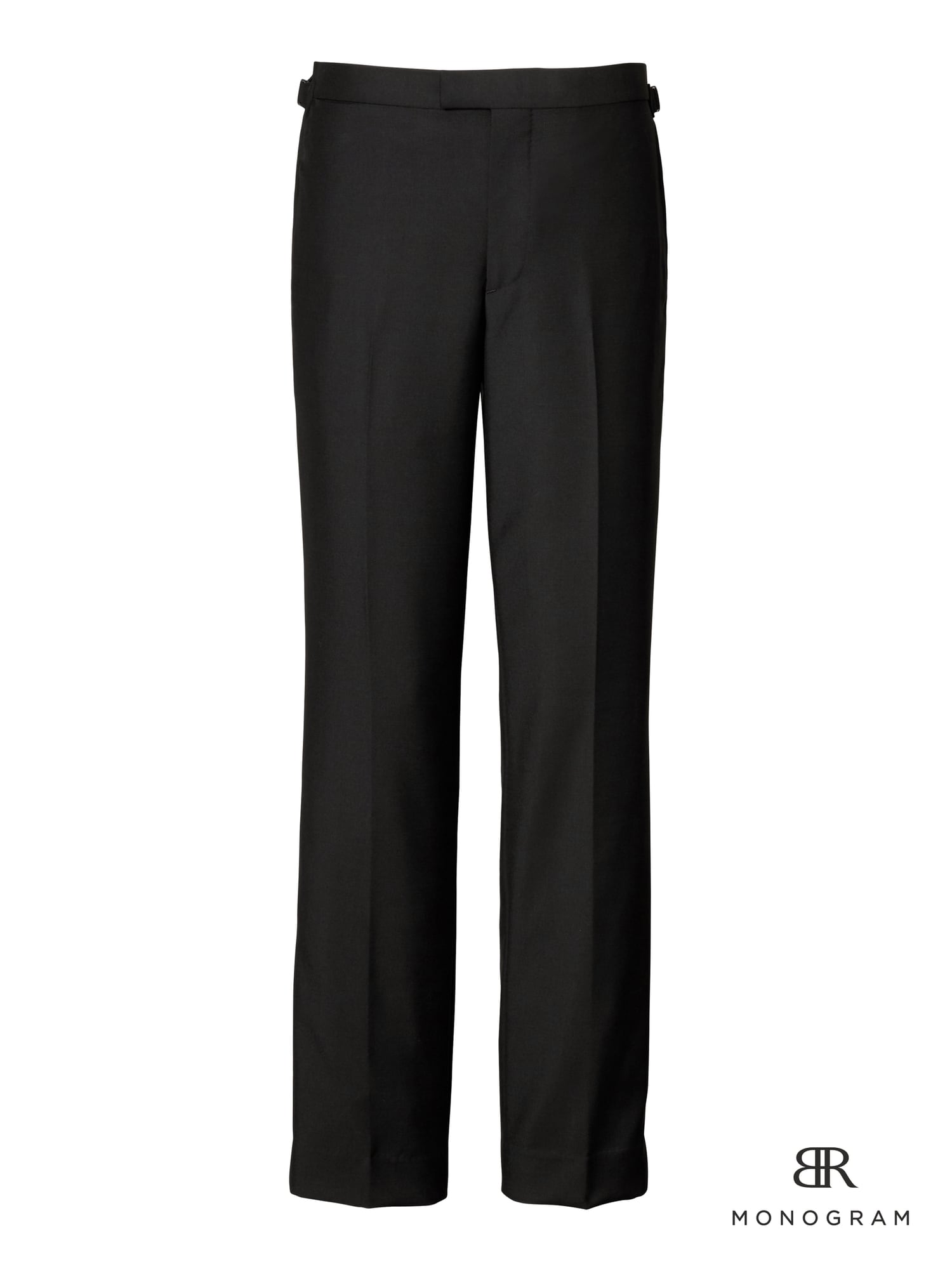 Pantalon de style smoking en mélange de laine et mohair italien noir avec monogramme, coupe étroite