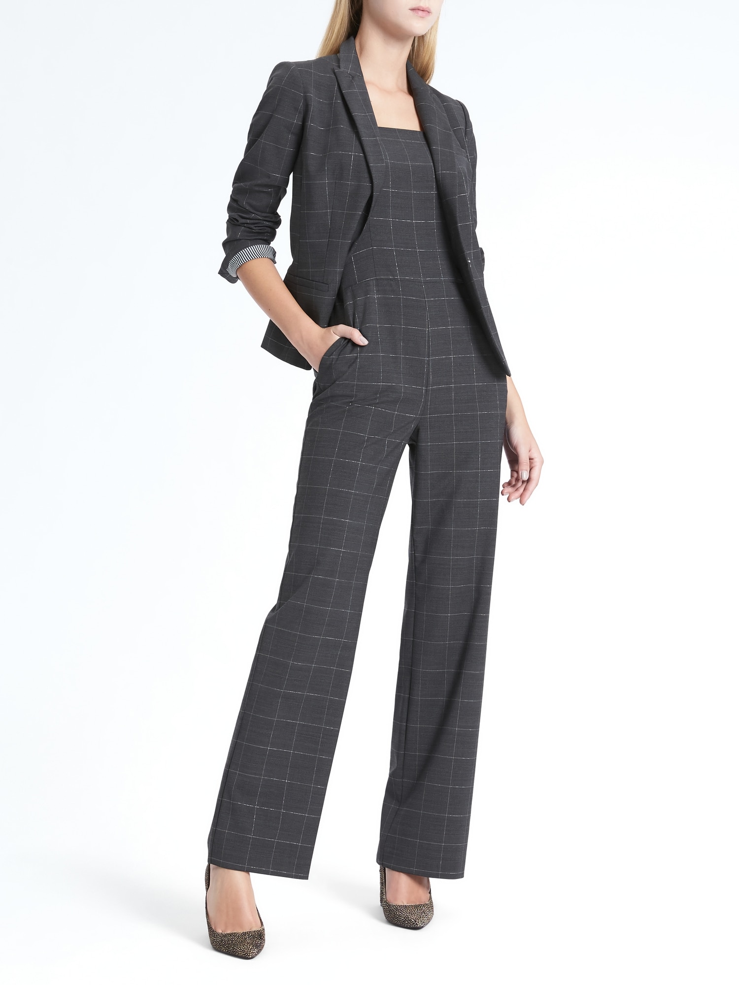 Plaid banana republic blazer on sale womens