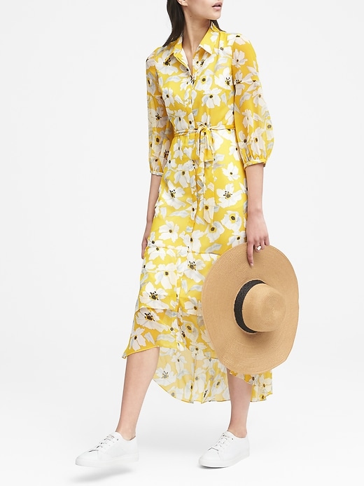 Petite Floral Tiered Maxi Shirt Dress