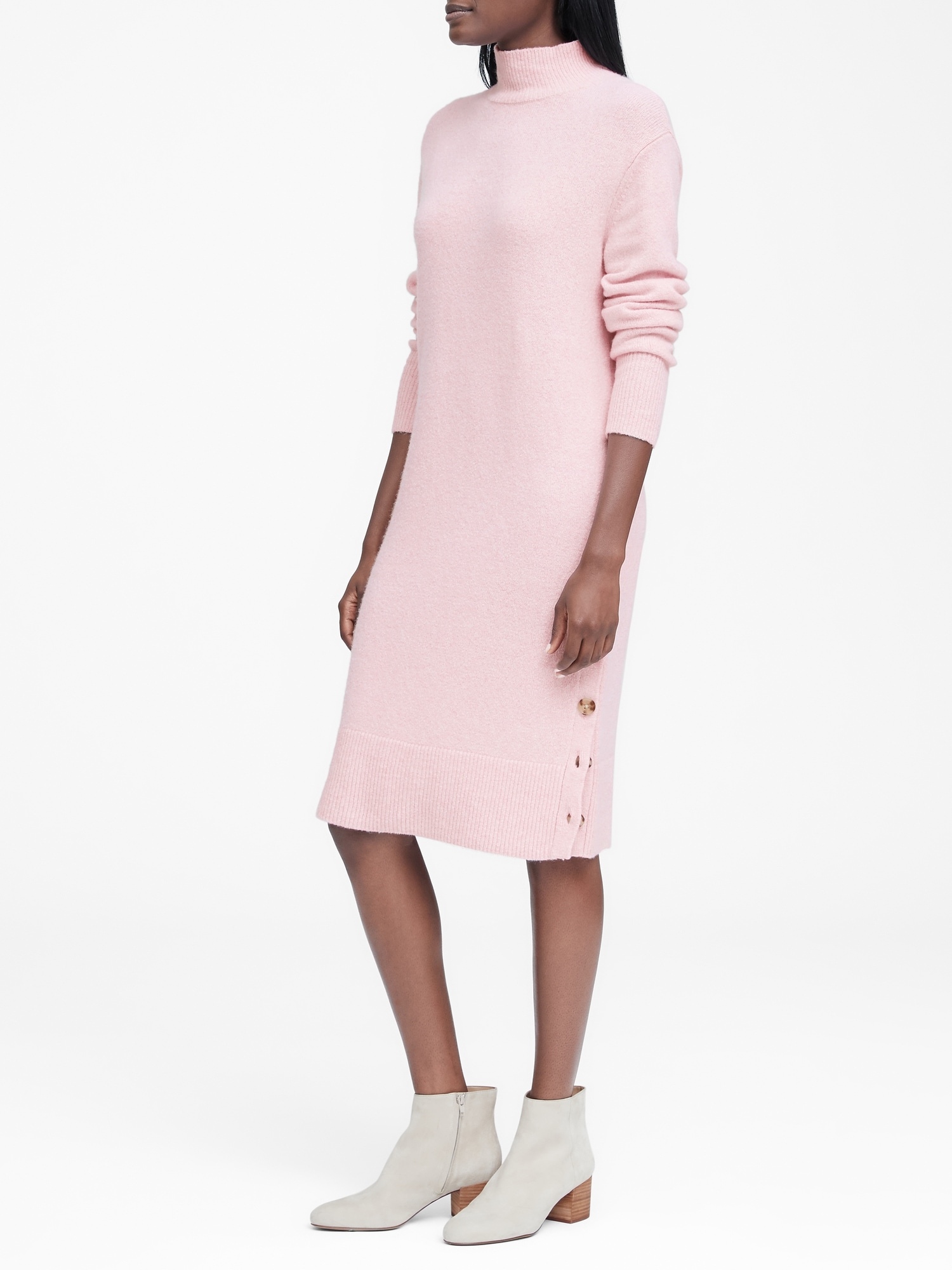 Turtleneck Sweater Dress with Button-Sides