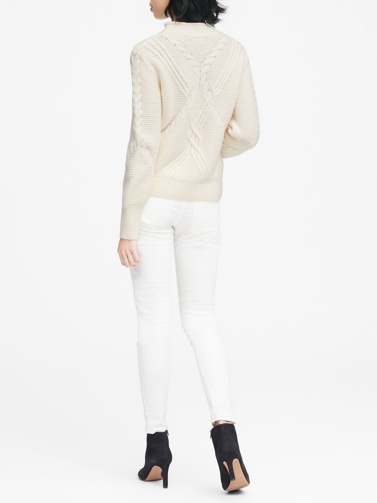 Chunky Cable-Knit Mock-Neck Sweater