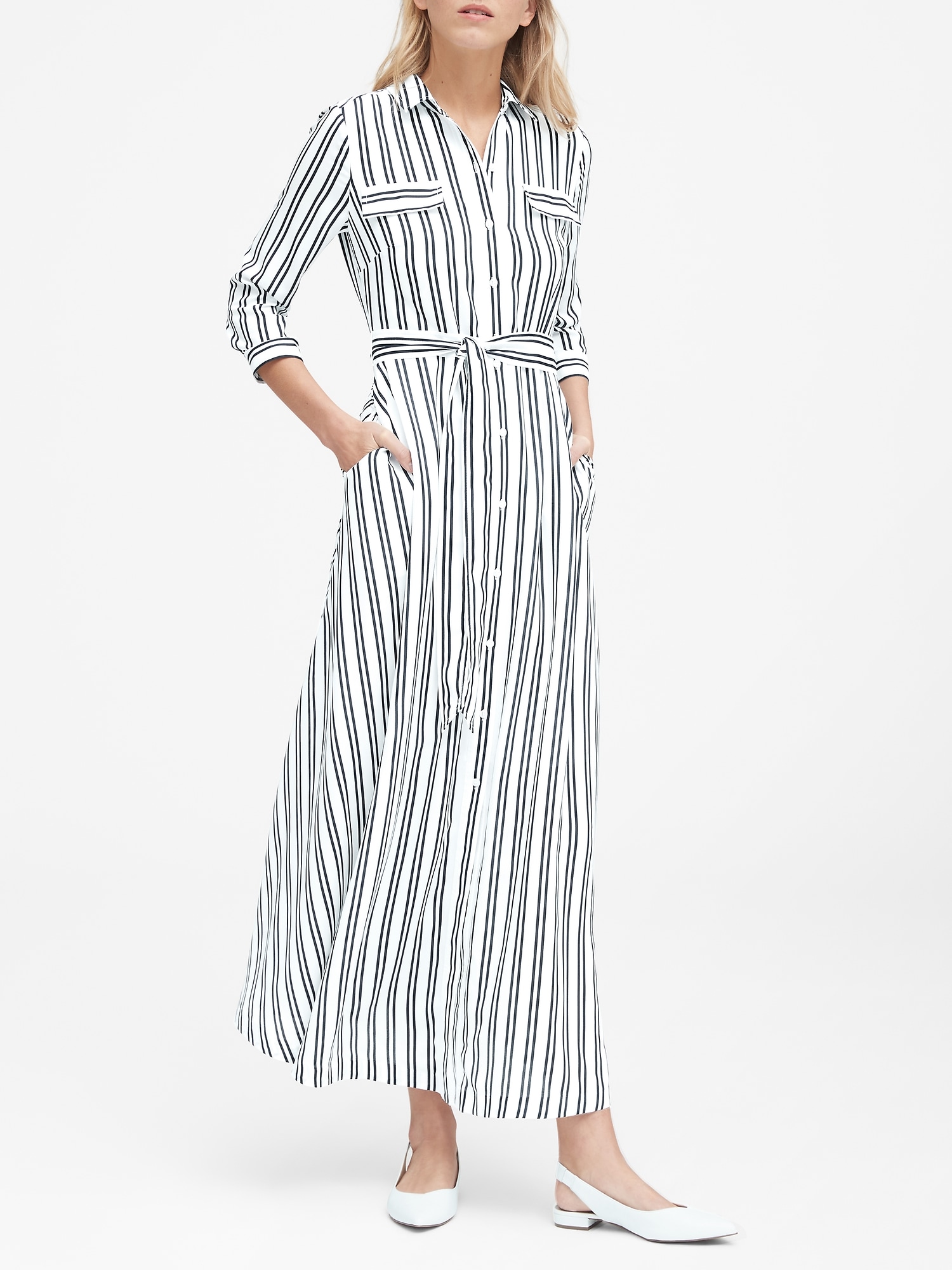 Banana republic black and white striped dress online