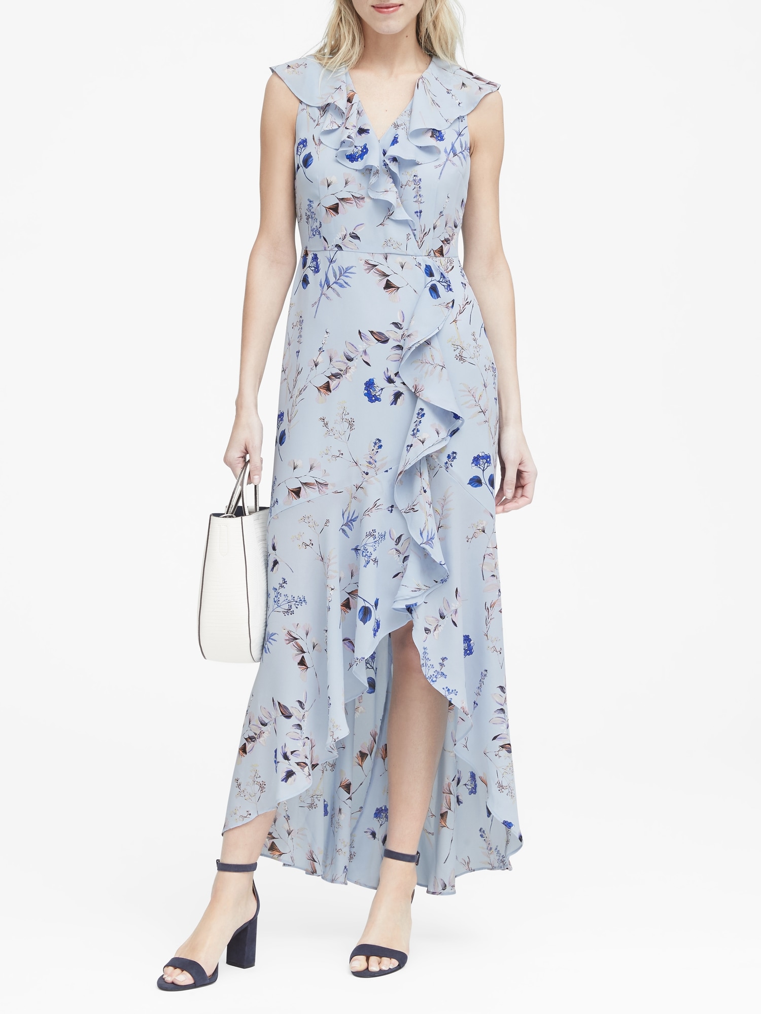 Banana republic blue floral wrap dress online