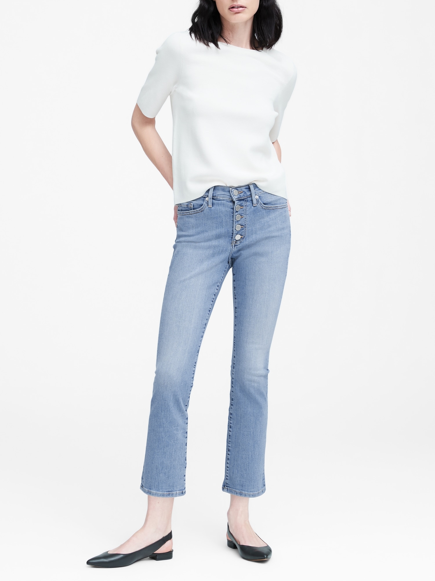 Mid-Rise Crop Flare Button-Fly Jean