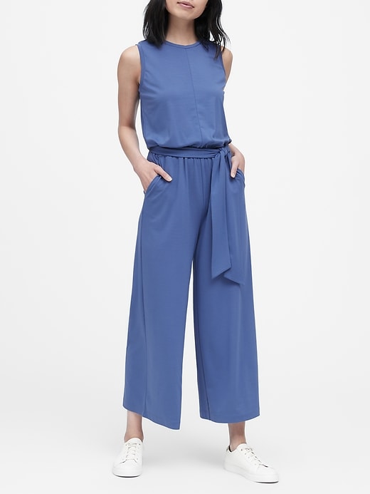 Soft Ponte Cropped Wide Leg Jumpsuit Banana Republic