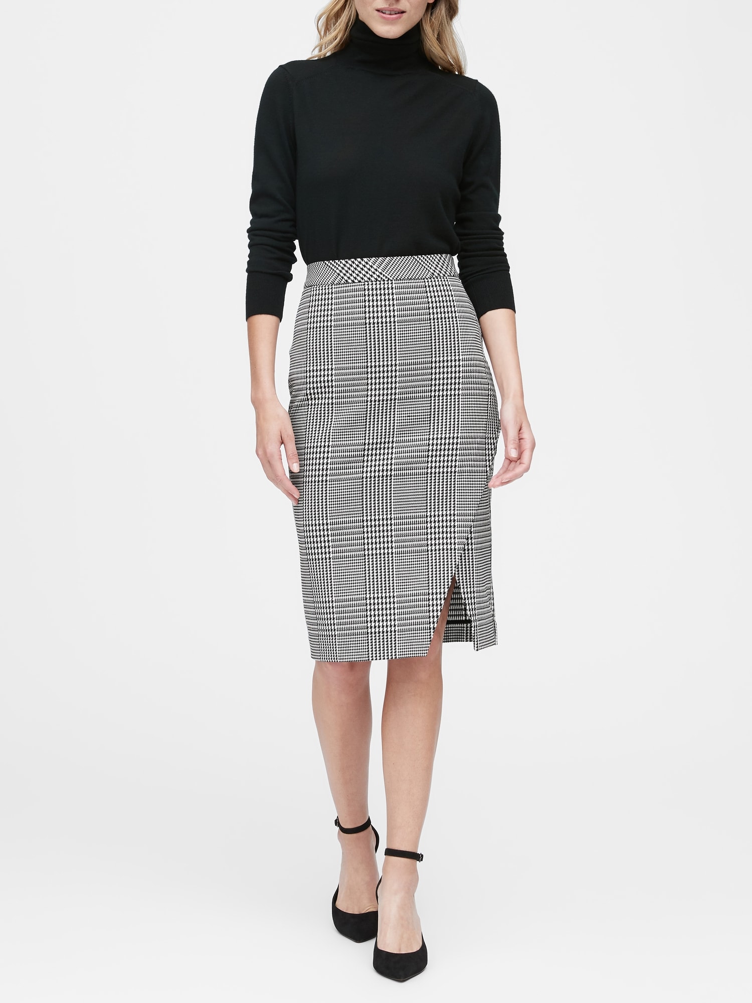 Plaid Bi-Stretch Pencil Skirt