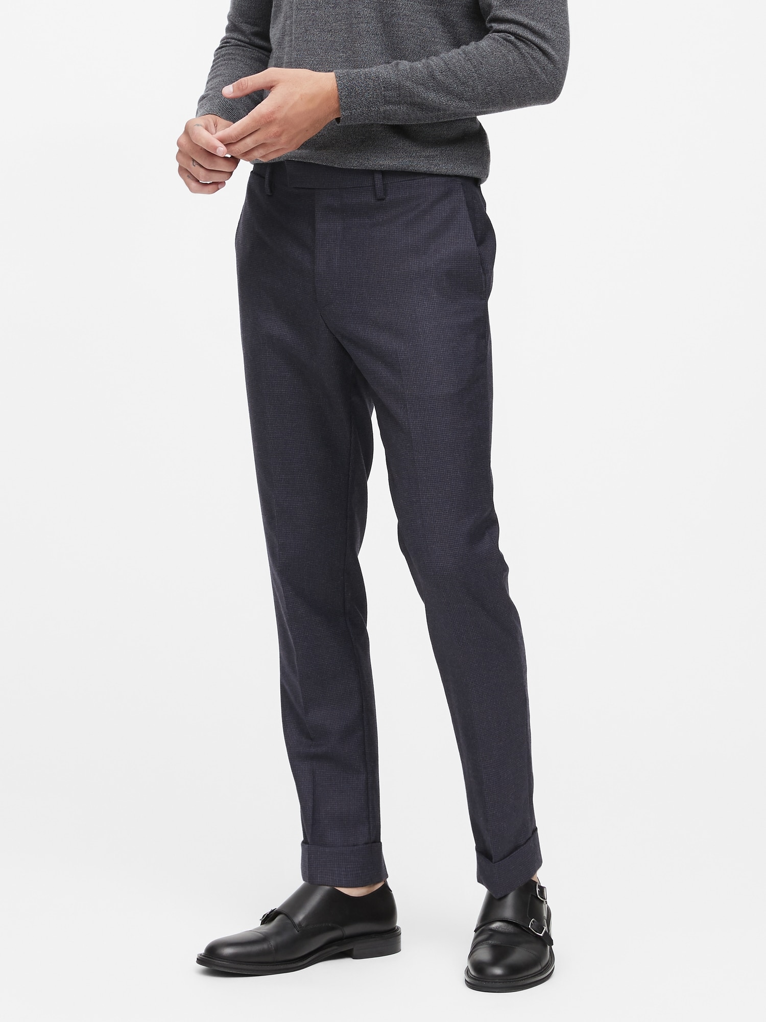 Slim Tapered Houndstooth Wool Suit Trouser