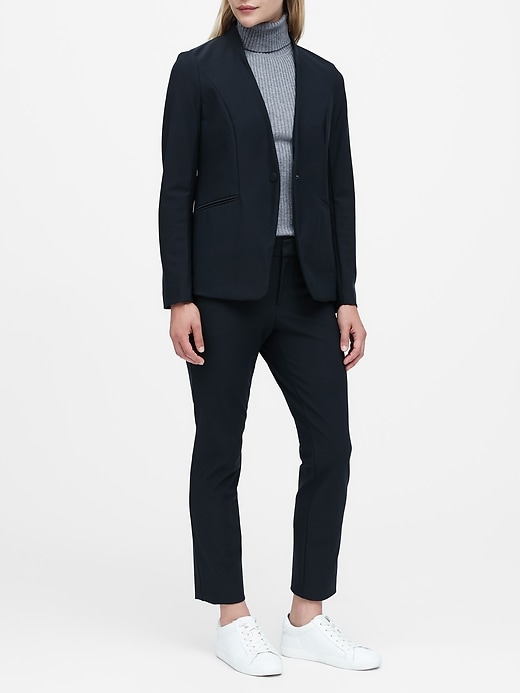 Blazer with collarless shirt hotsell