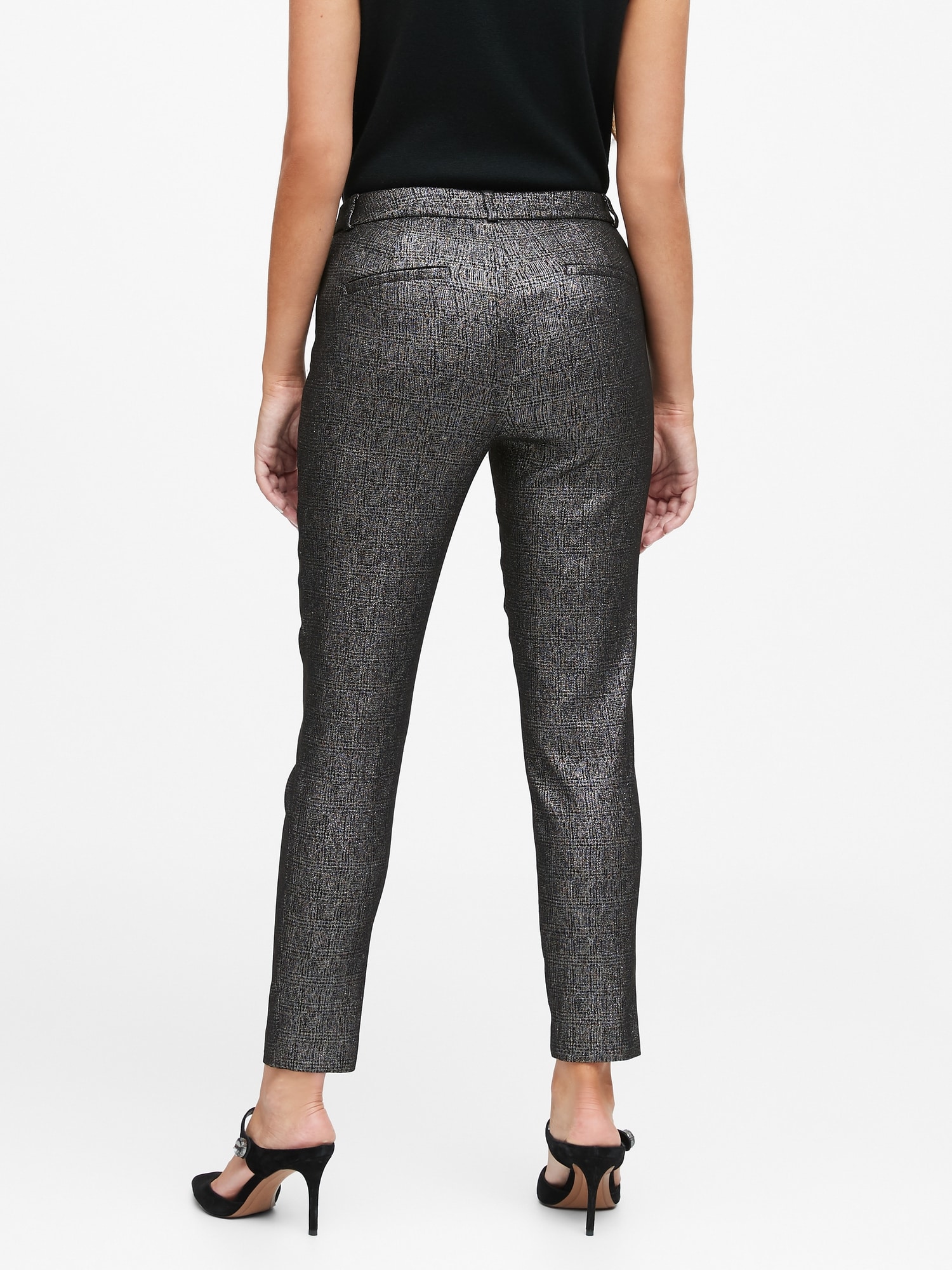 Curvy Sloan Skinny-Fit Metallic Plaid Pant