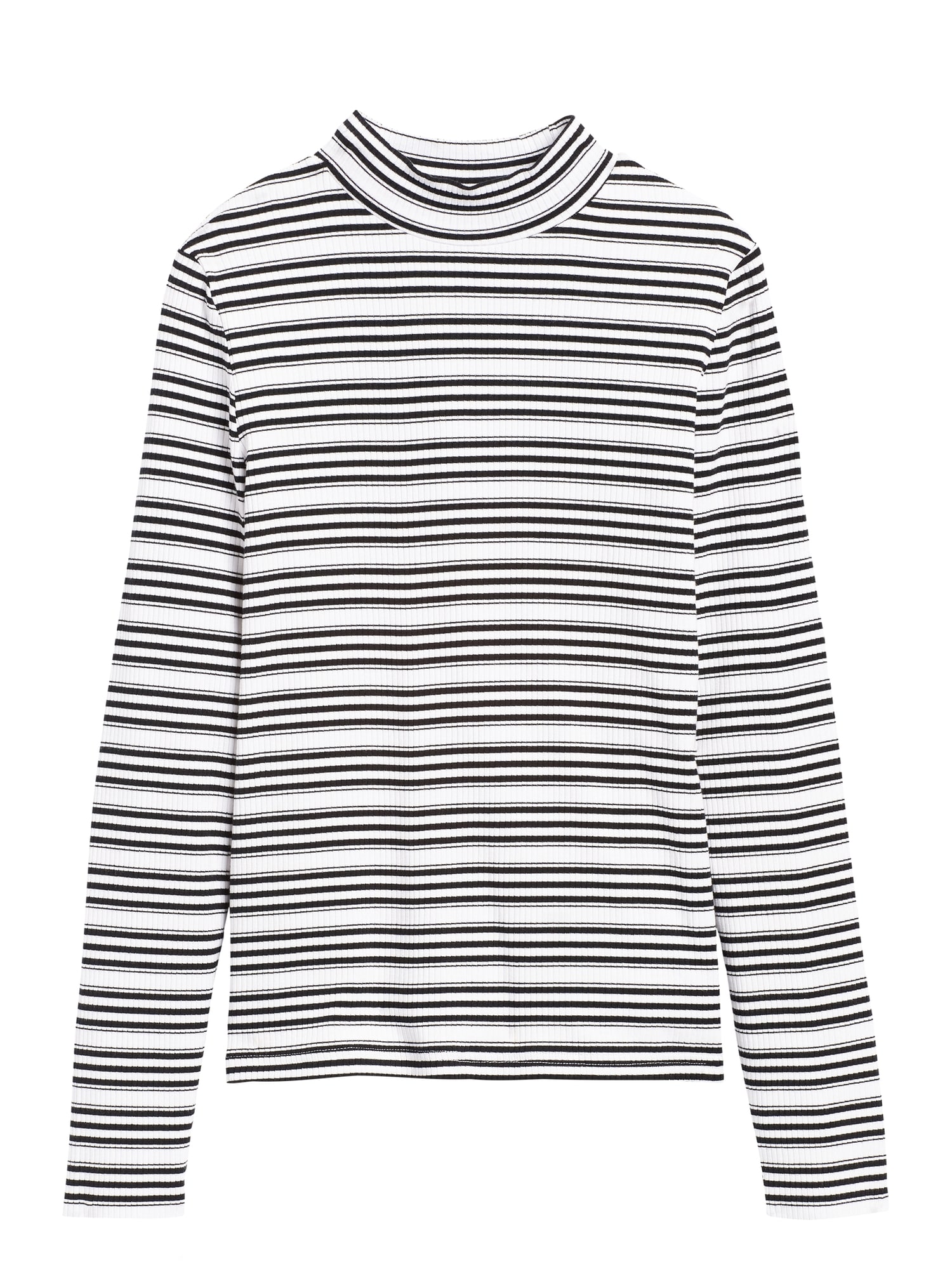 Stripe Ribbed Mock-Neck T-Shirt