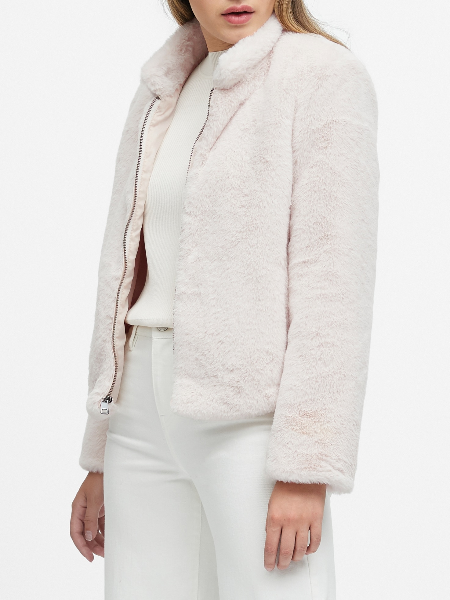 Cream fur clearance bomber jacket