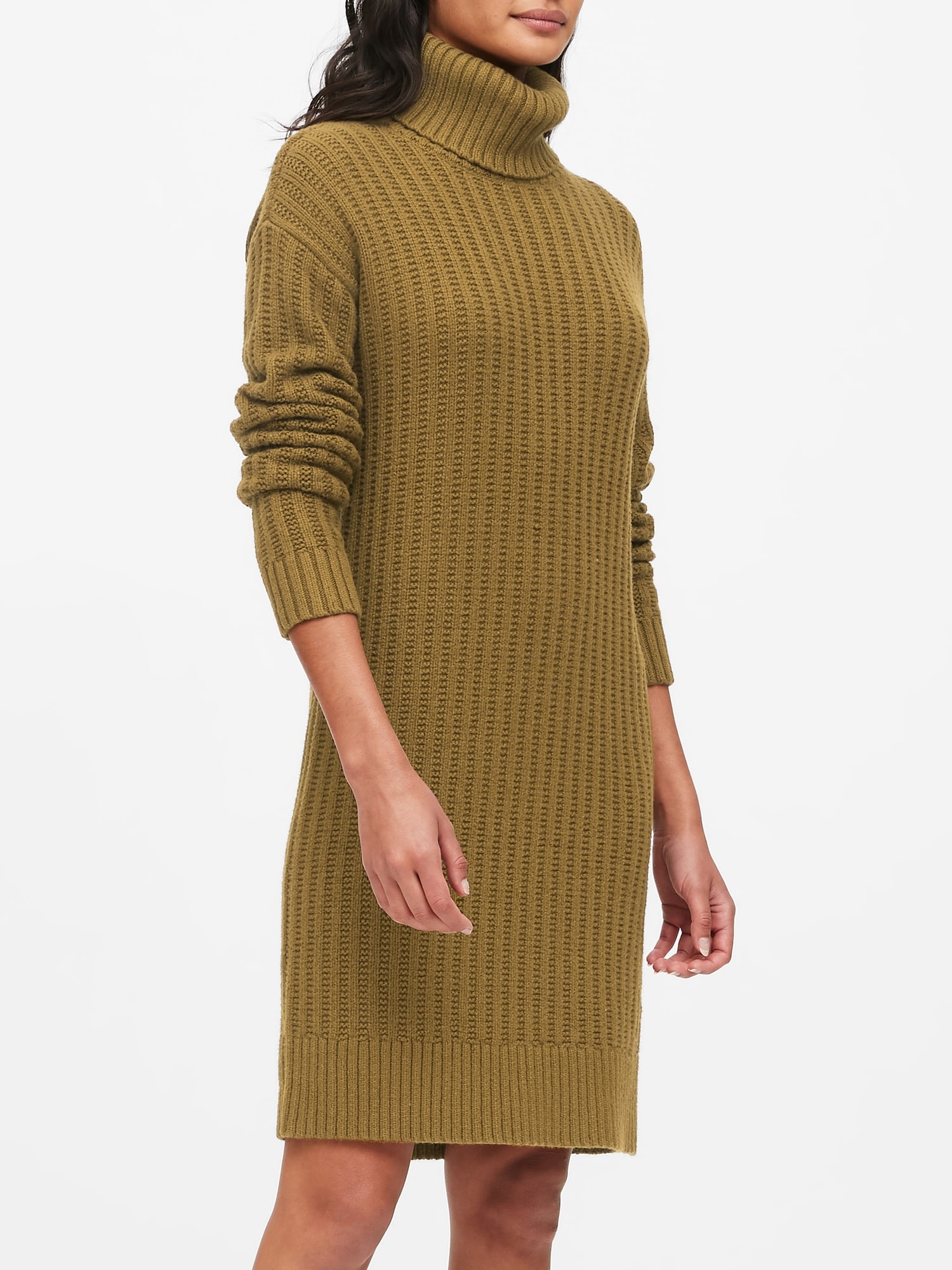 tan turtleneck sweater dress