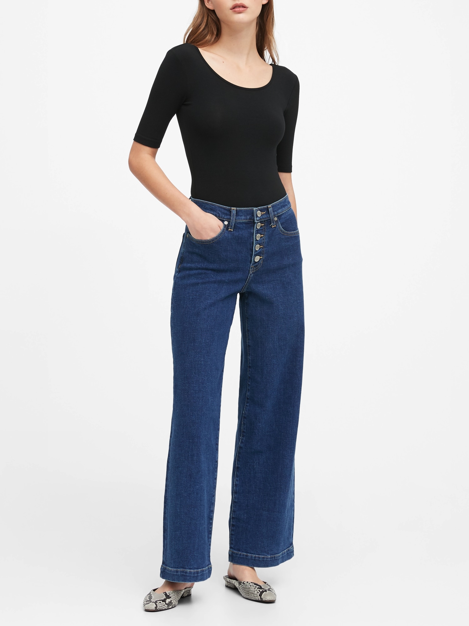 Button Fly Premium Wide Leg Denim