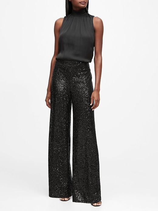 Black High-Rise Pants - Sequin Velvet Pants - Wide-Leg Pants - Lulus