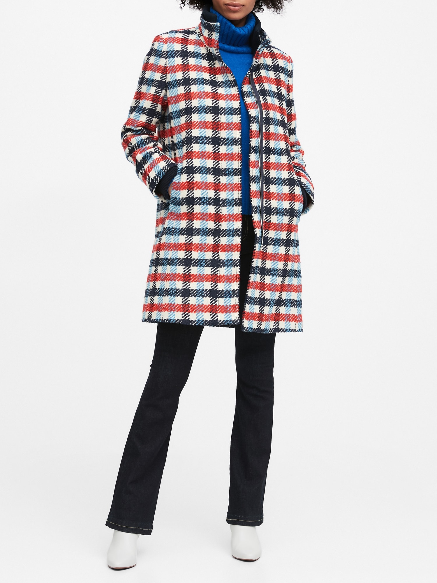 Petite Italian Plaid Stadium Coat