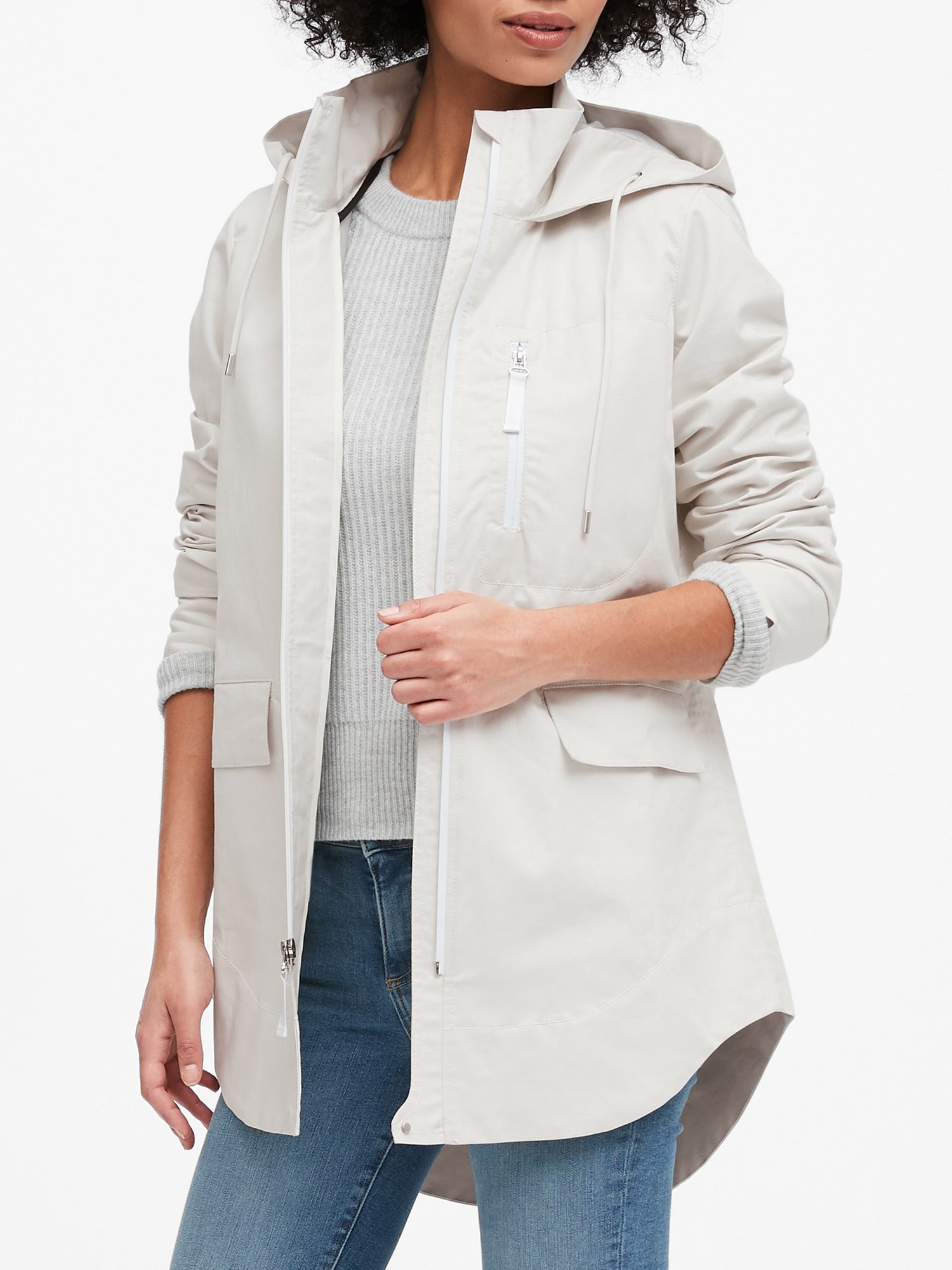 Petite Water-Resistant Linen-Cotton Rain Jacket